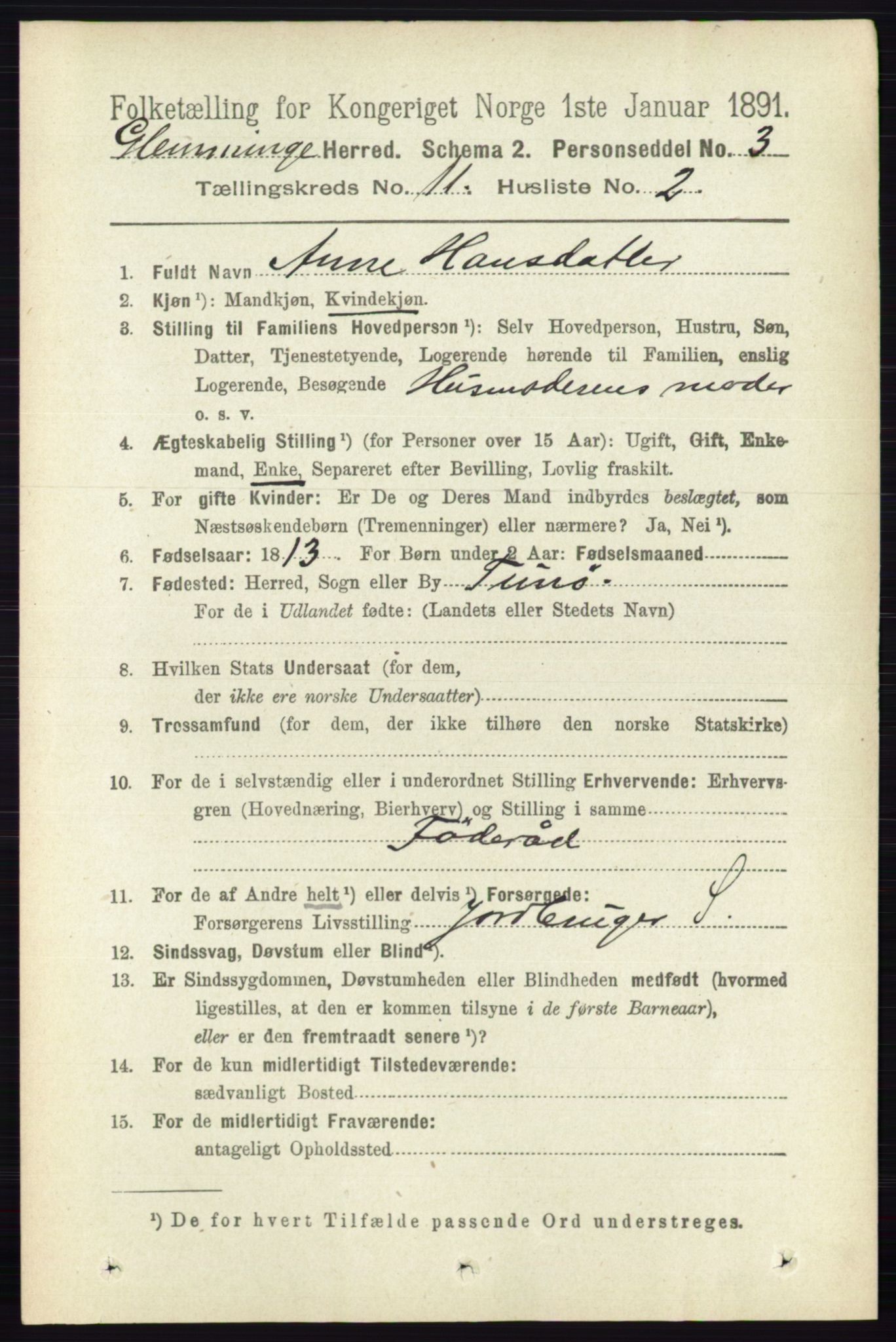 RA, 1891 census for 0132 Glemmen, 1891, p. 10572