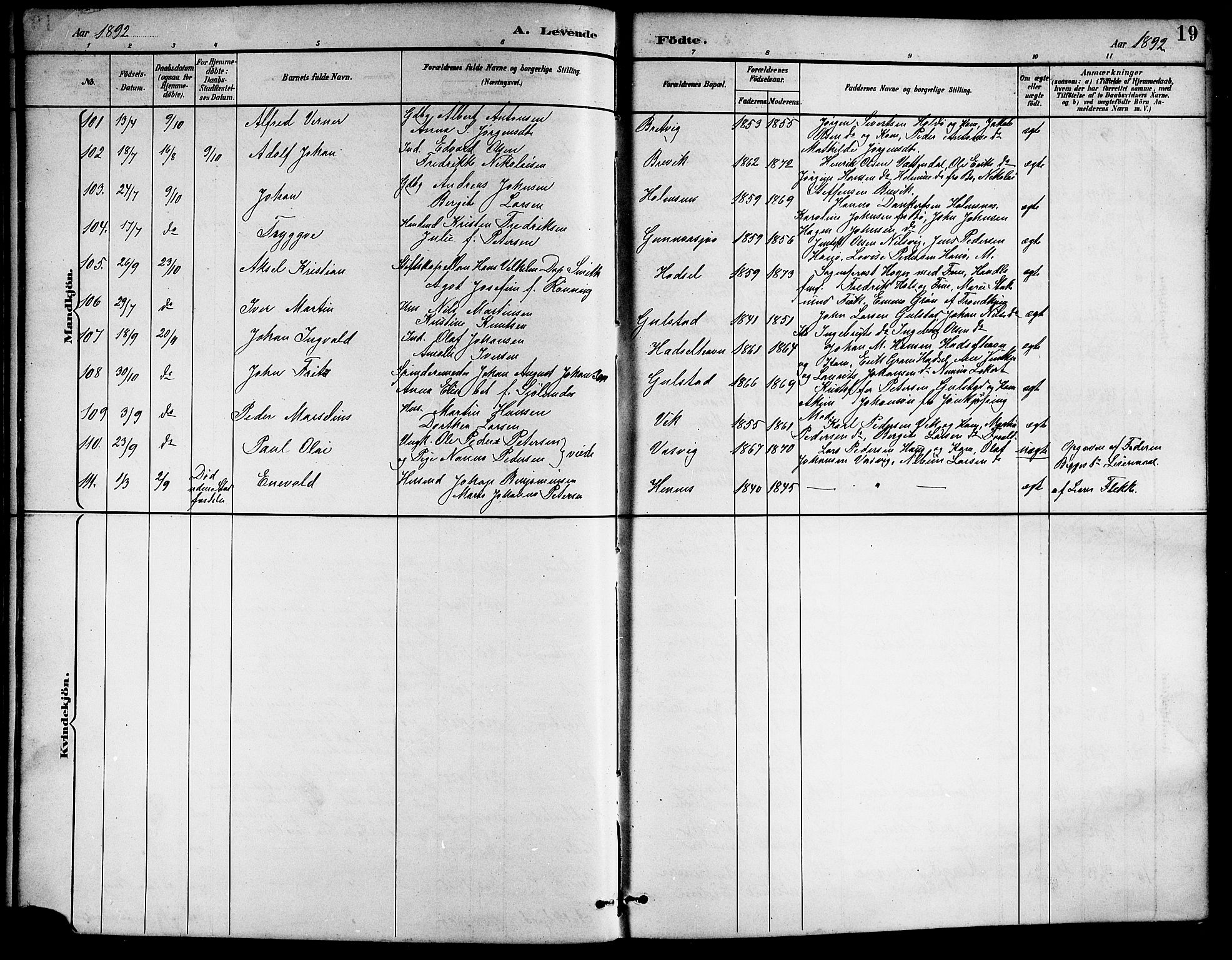 Ministerialprotokoller, klokkerbøker og fødselsregistre - Nordland, AV/SAT-A-1459/888/L1268: Parish register (copy) no. 888C06, 1891-1908, p. 19