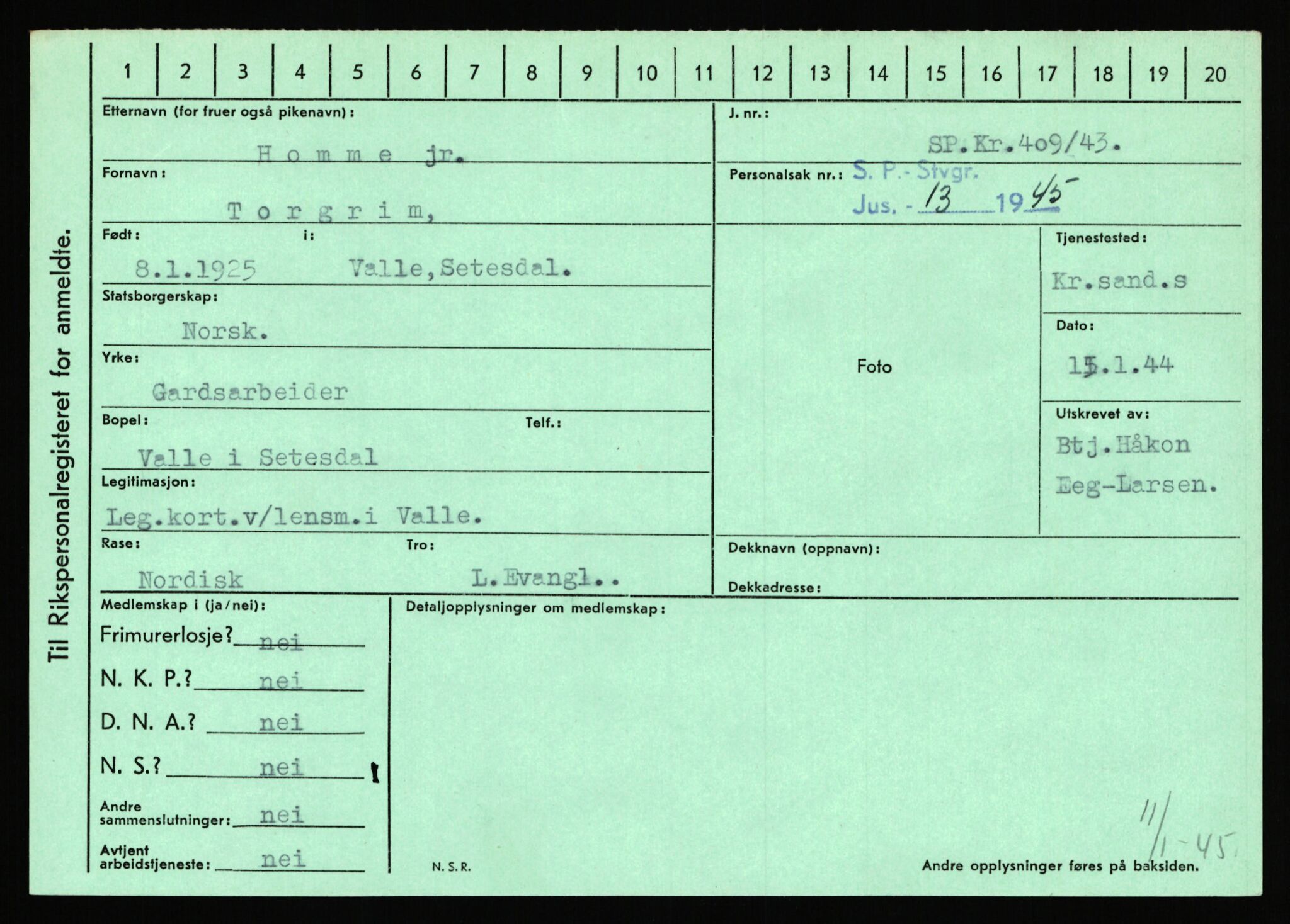 Statspolitiet - Hovedkontoret / Osloavdelingen, AV/RA-S-1329/C/Ca/L0007: Hol - Joelsen, 1943-1945, p. 807