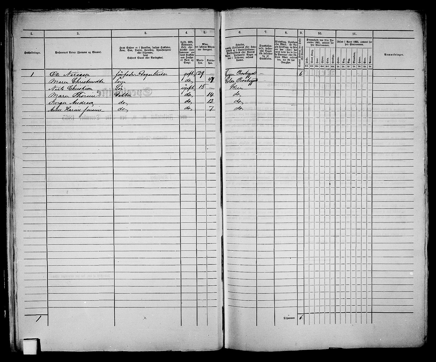 RA, 1865 census for Skien, 1865, p. 20