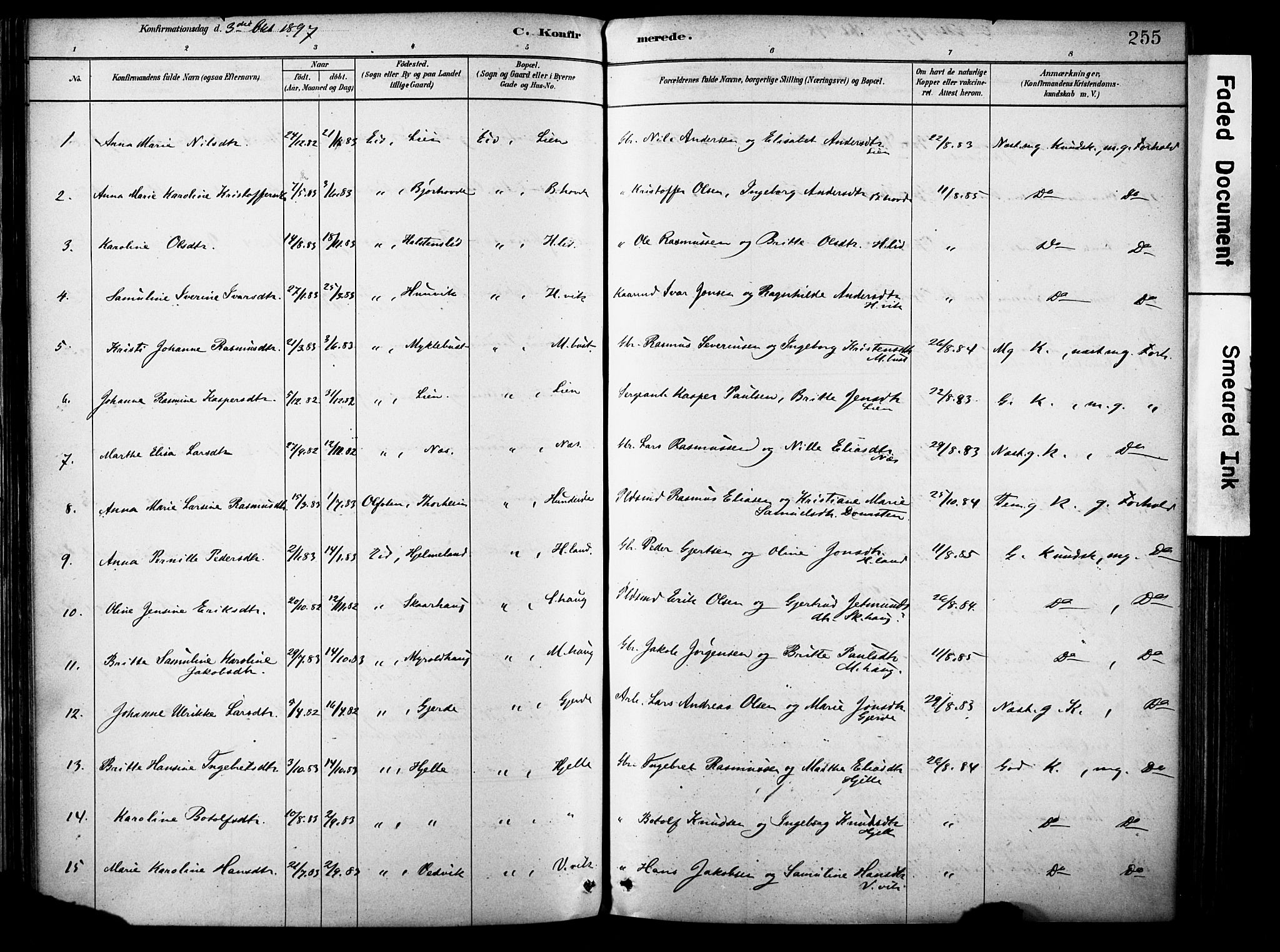 Eid sokneprestembete, AV/SAB-A-82301/H/Haa/Haab/L0001: Parish register (official) no. B 1, 1879-1906, p. 255