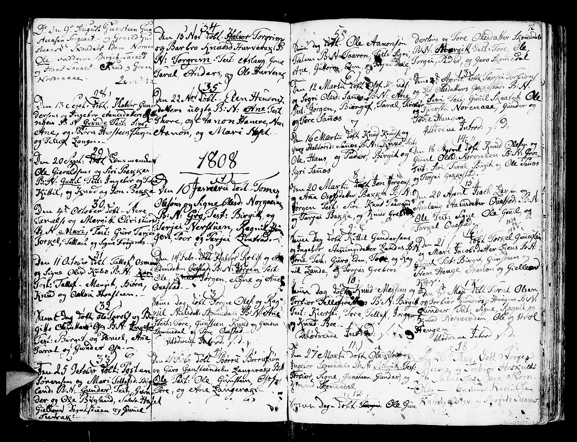 Bygland sokneprestkontor, SAK/1111-0006/F/Fa/Fab/L0002: Parish register (official) no. A 2, 1766-1816, p. 42