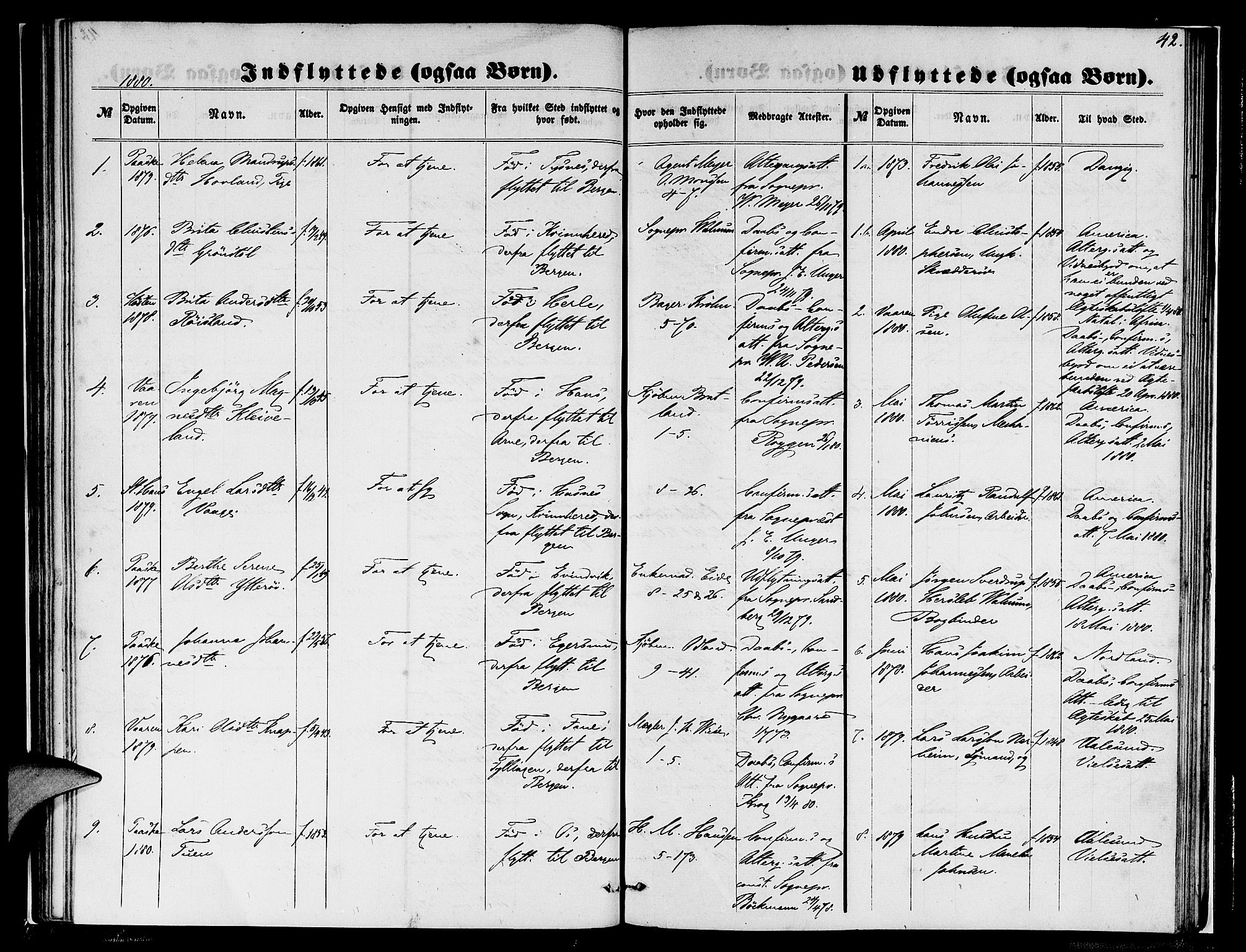 Nykirken Sokneprestembete, SAB/A-77101/H/Hab: Parish register (copy) no. F 2, 1859-1886, p. 42