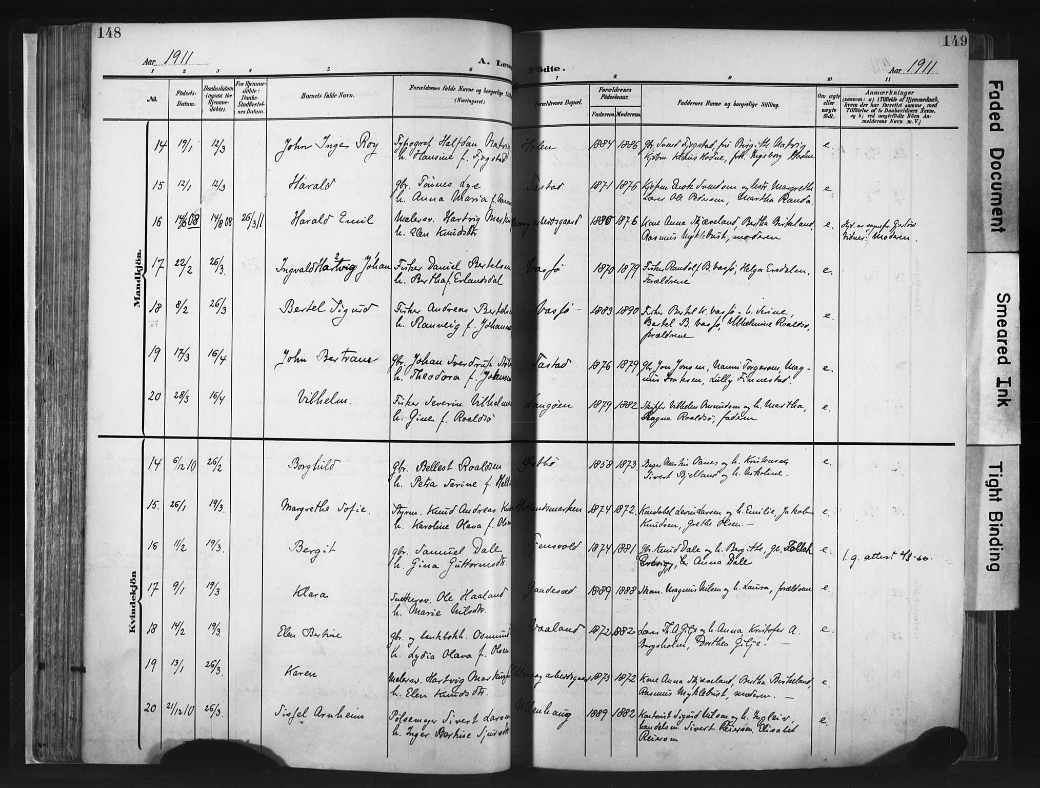 Hetland sokneprestkontor, AV/SAST-A-101826/30/30BA/L0013: Parish register (official) no. A 13, 1904-1918, p. 148-149