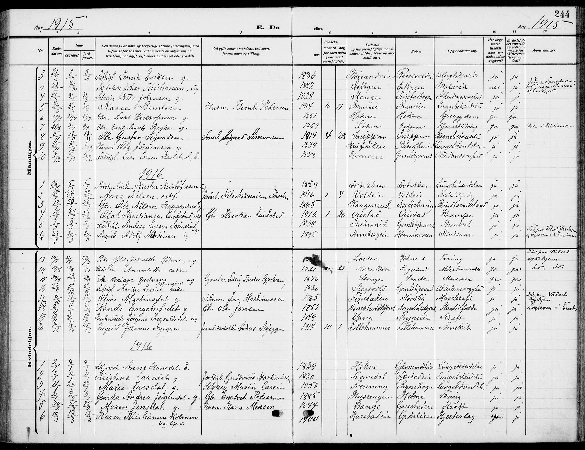 Romedal prestekontor, SAH/PREST-004/K/L0012: Parish register (official) no. 12, 1913-1935, p. 244