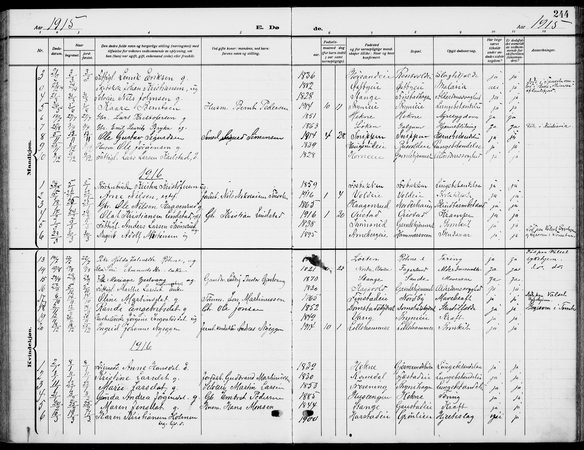 Romedal prestekontor, AV/SAH-PREST-004/K/L0012: Parish register (official) no. 12, 1913-1935, p. 244