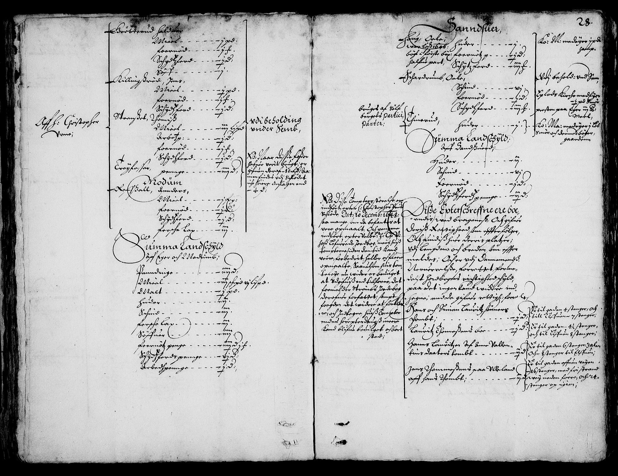 Rentekammeret inntil 1814, Realistisk ordnet avdeling, AV/RA-EA-4070/On/L0001/0002: Statens gods / [Jj 2]: Jordebok og forklaring over atkomstene til Hannibal Sehesteds gods, 1651, p. 27b-28a