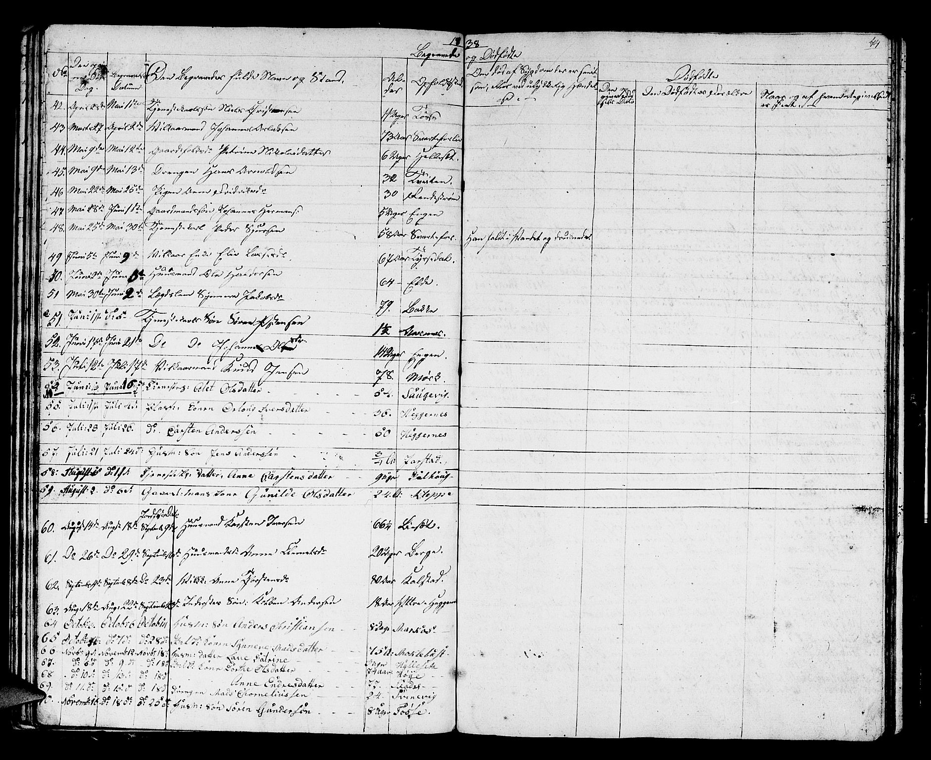 Fjaler sokneprestembete, AV/SAB-A-79801/H/Hab/Haba/L0001: Parish register (copy) no. A 1, 1836-1846, p. 44