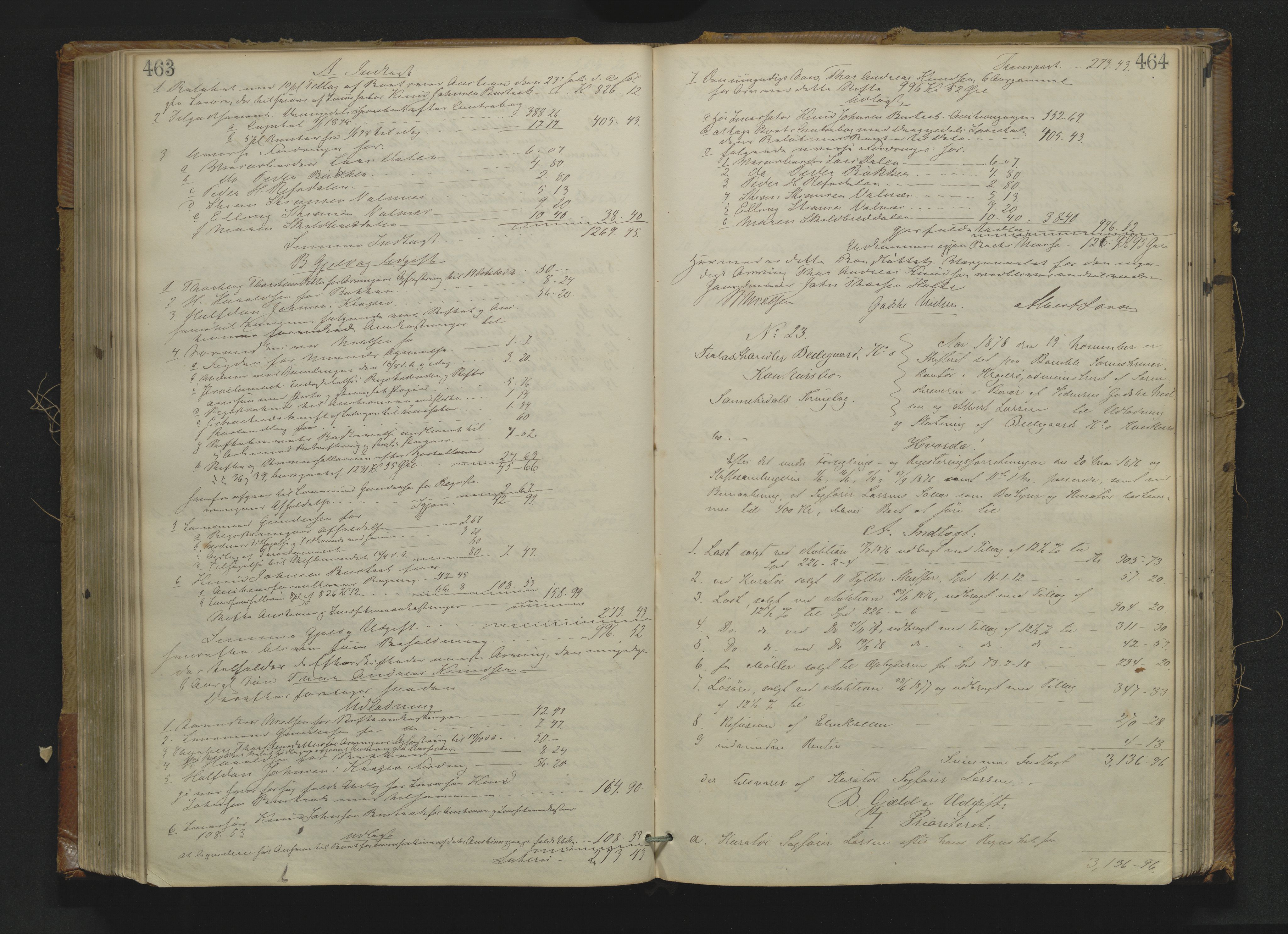 Bamble sorenskriveri, AV/SAKO-A-214/H/Hb/Hbd/L0008: Skifteutlodningsprotokoll, 1870-1882, p. 463-464