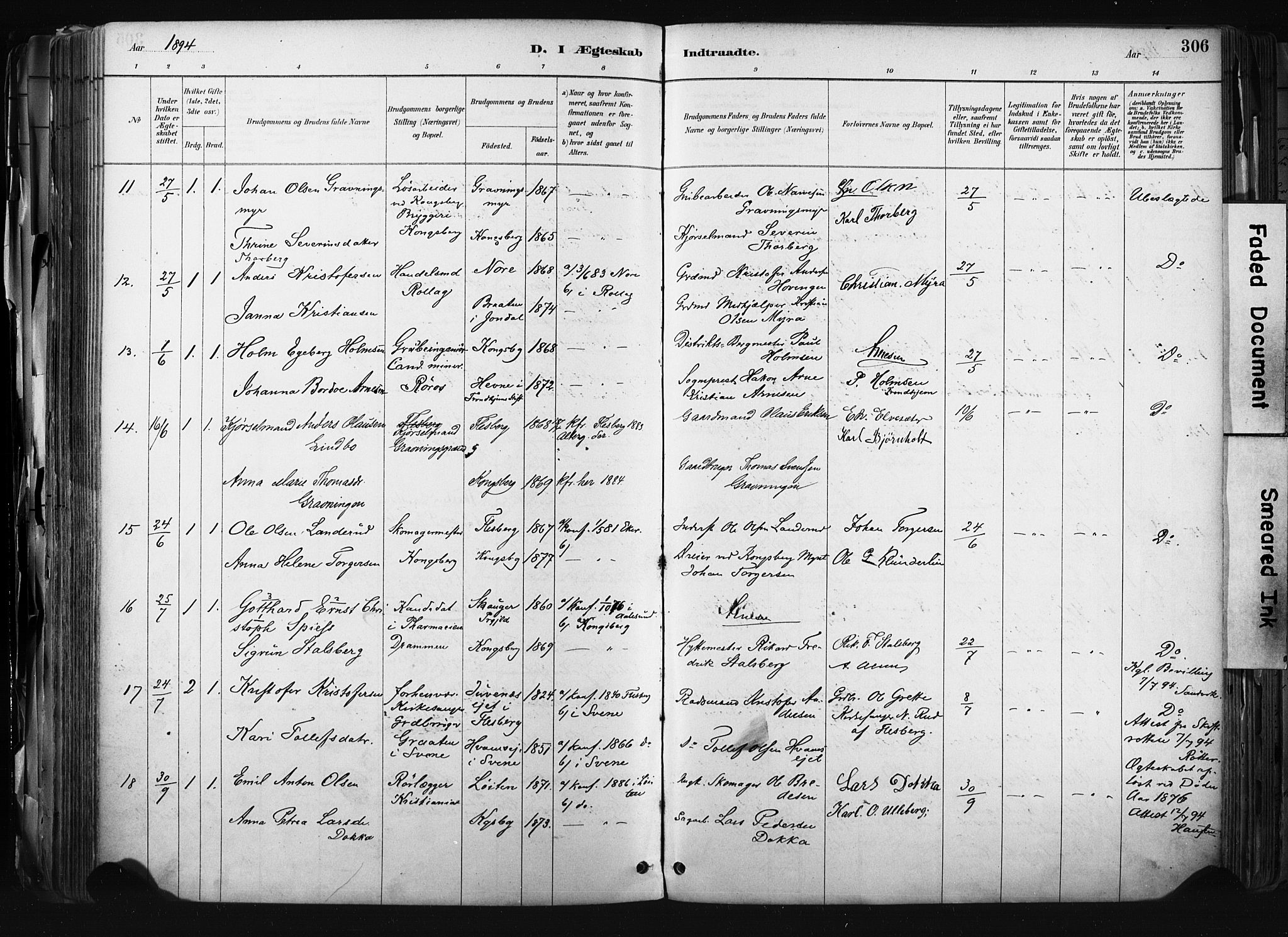 Kongsberg kirkebøker, AV/SAKO-A-22/F/Fb/L0002: Parish register (official) no. II 2, 1886-1896, p. 306