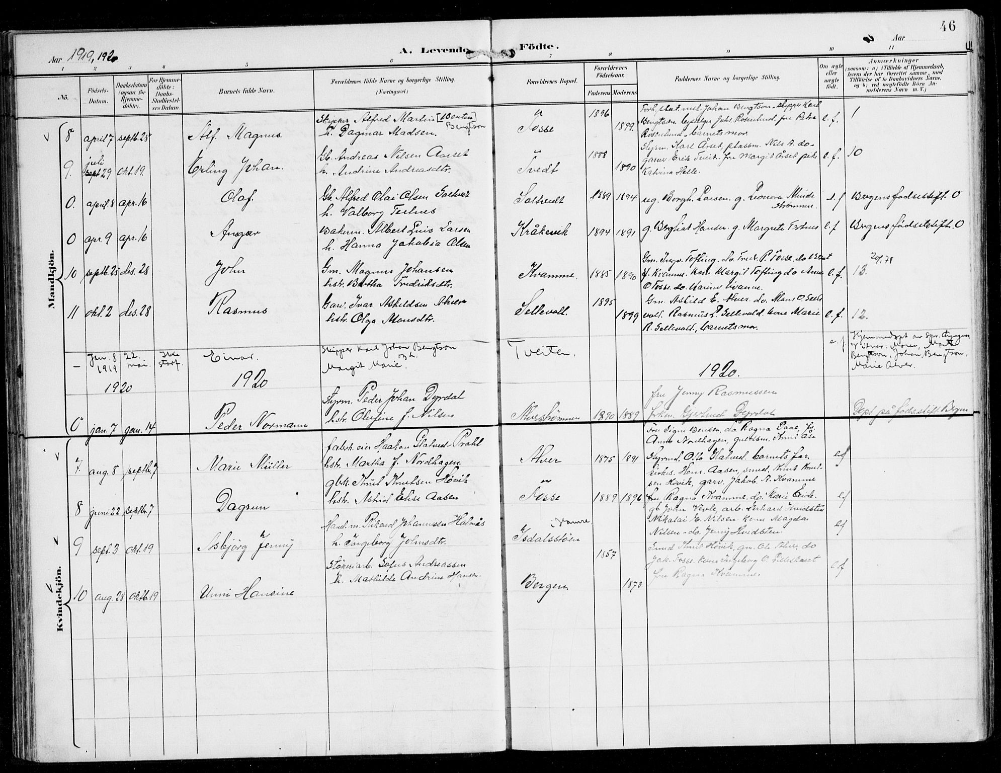 Alversund Sokneprestembete, AV/SAB-A-73901/H/Ha/Haa/Haaa/L0003: Parish register (official) no. A 3, 1897-1926, p. 46