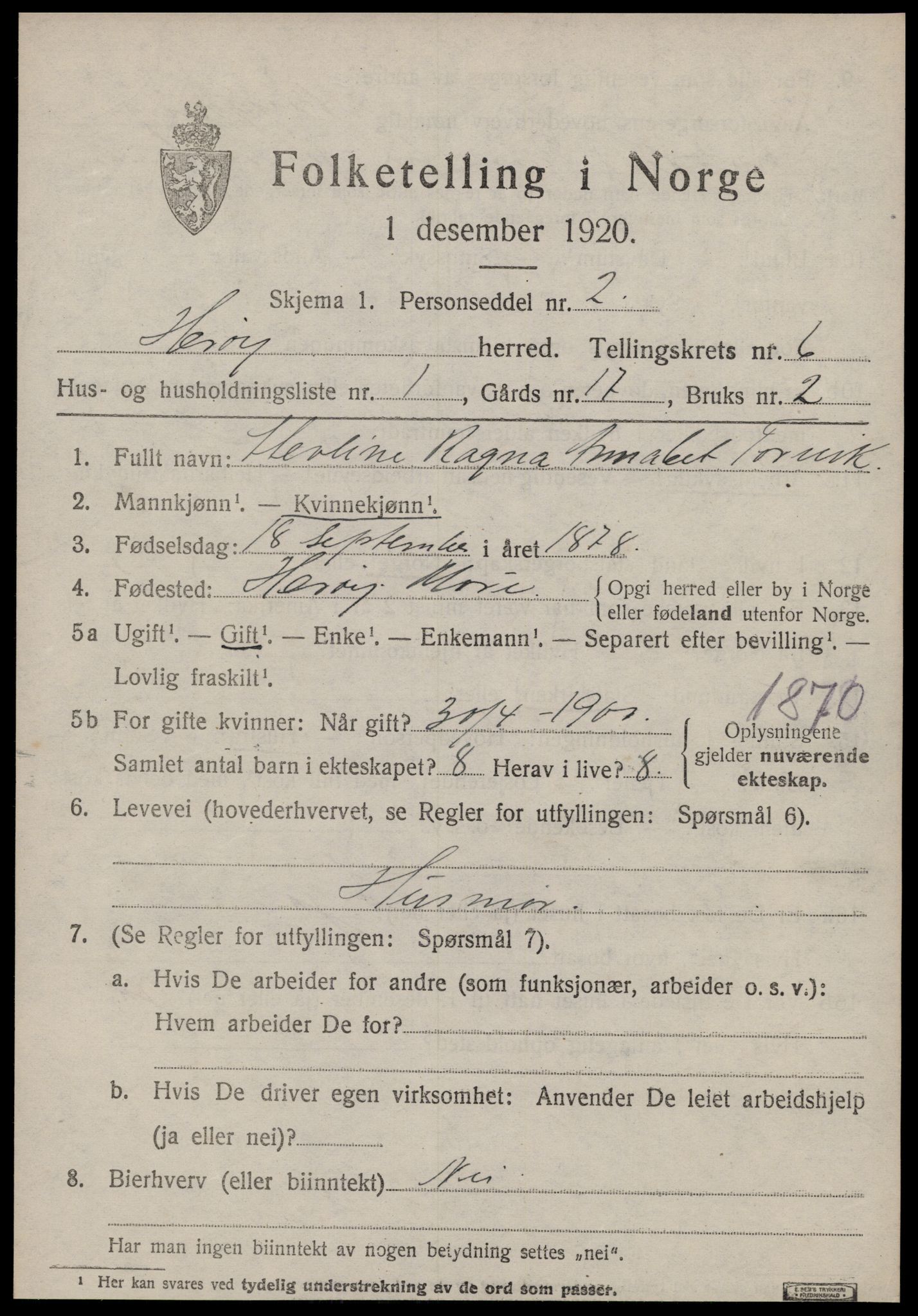 SAT, 1920 census for Herøy (MR), 1920, p. 3619