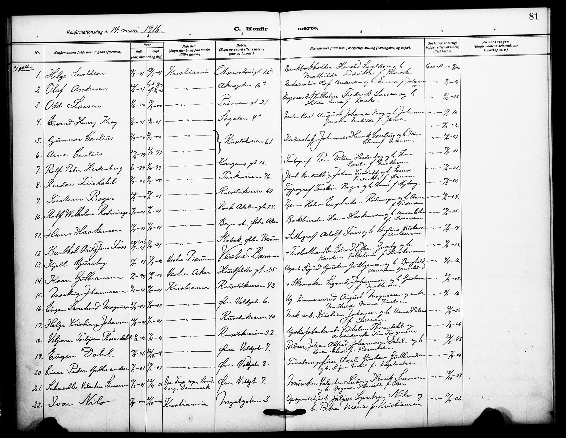 Johannes prestekontor Kirkebøker, AV/SAO-A-10852/F/Fa/L0011: Parish register (official) no. 11, 1908-1921, p. 81