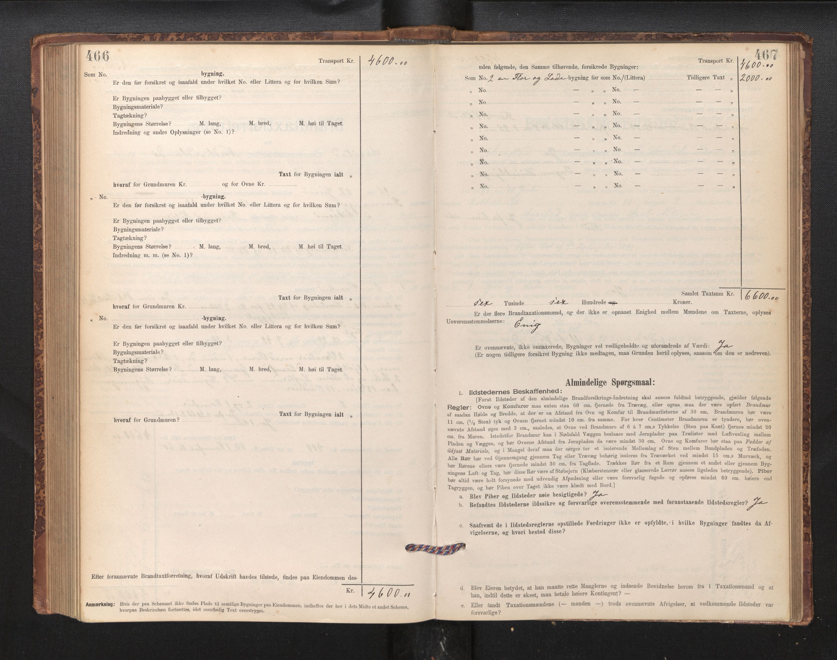 Lensmannen i Årstad, AV/SAB-A-36201/0012/L0011: Branntakstprotokoll,skjematakst, 1895-1901, p. 466-467
