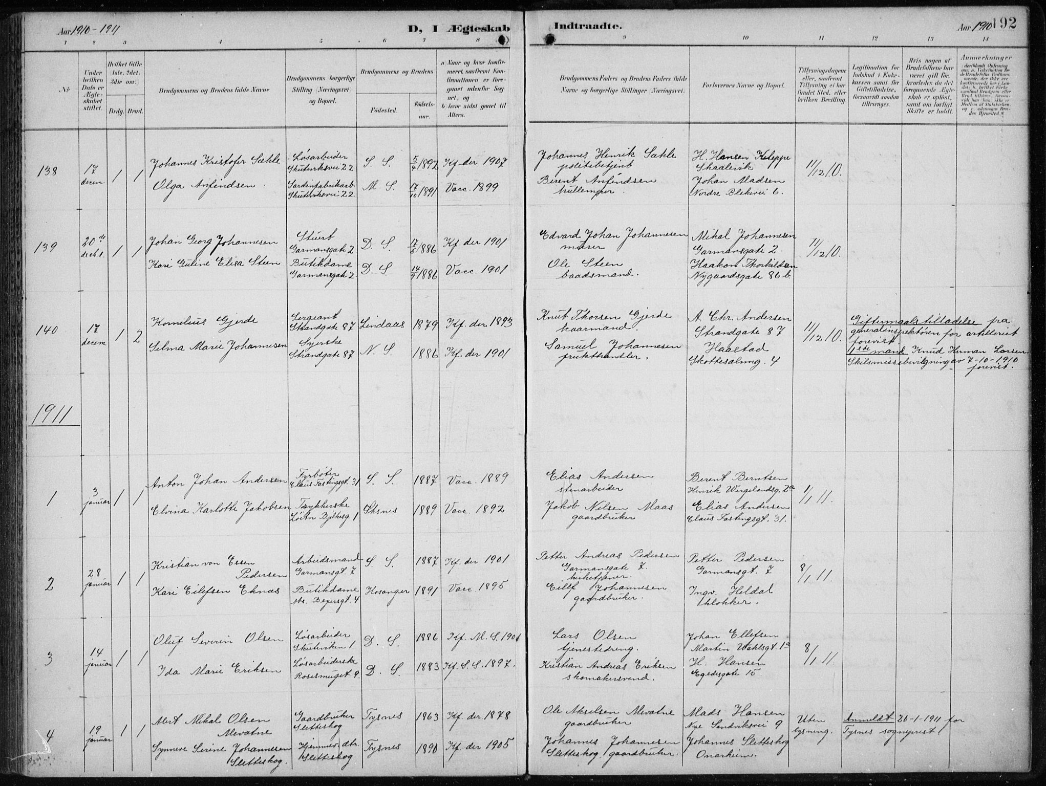 Sandviken Sokneprestembete, SAB/A-77601/H/Ha/L0014: Parish register (official) no. D 1, 1896-1911, p. 192
