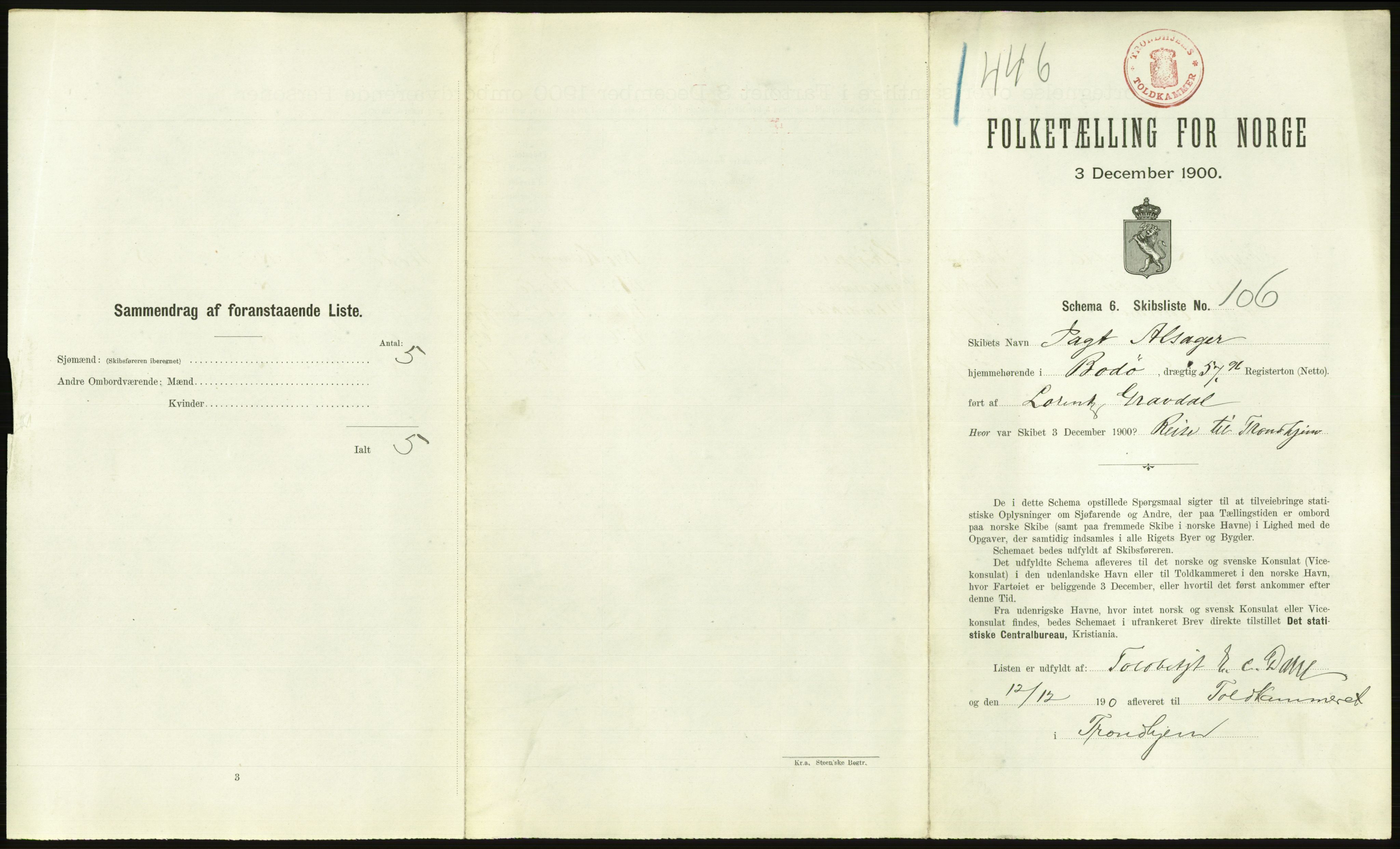 RA, 1900 Census - ship lists from ships in Norwegian harbours, harbours abroad and at sea, 1900, p. 2521