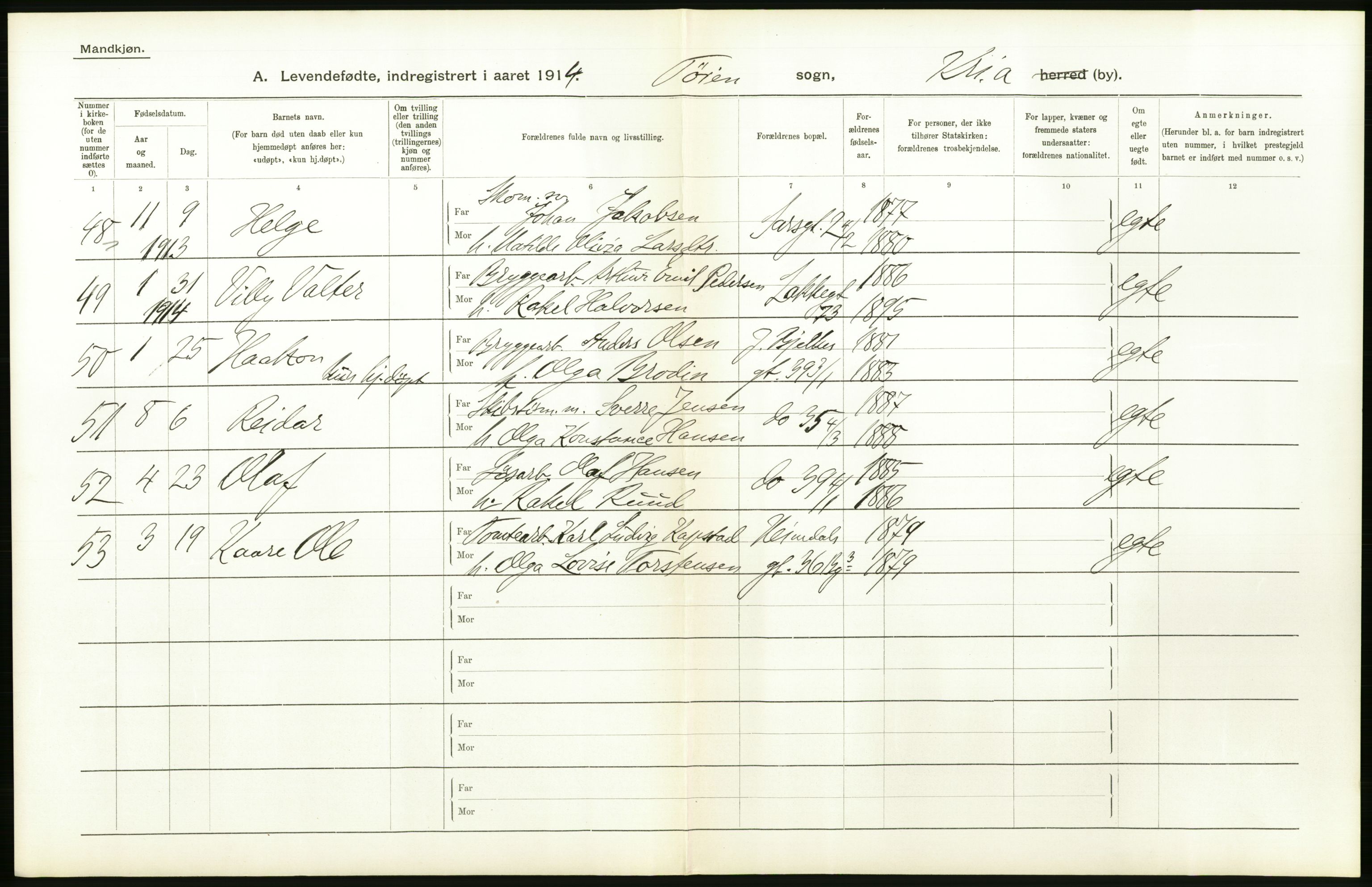 Statistisk sentralbyrå, Sosiodemografiske emner, Befolkning, AV/RA-S-2228/D/Df/Dfb/Dfbd/L0005: Kristiania: Levendefødte menn og kvinner., 1914, p. 378