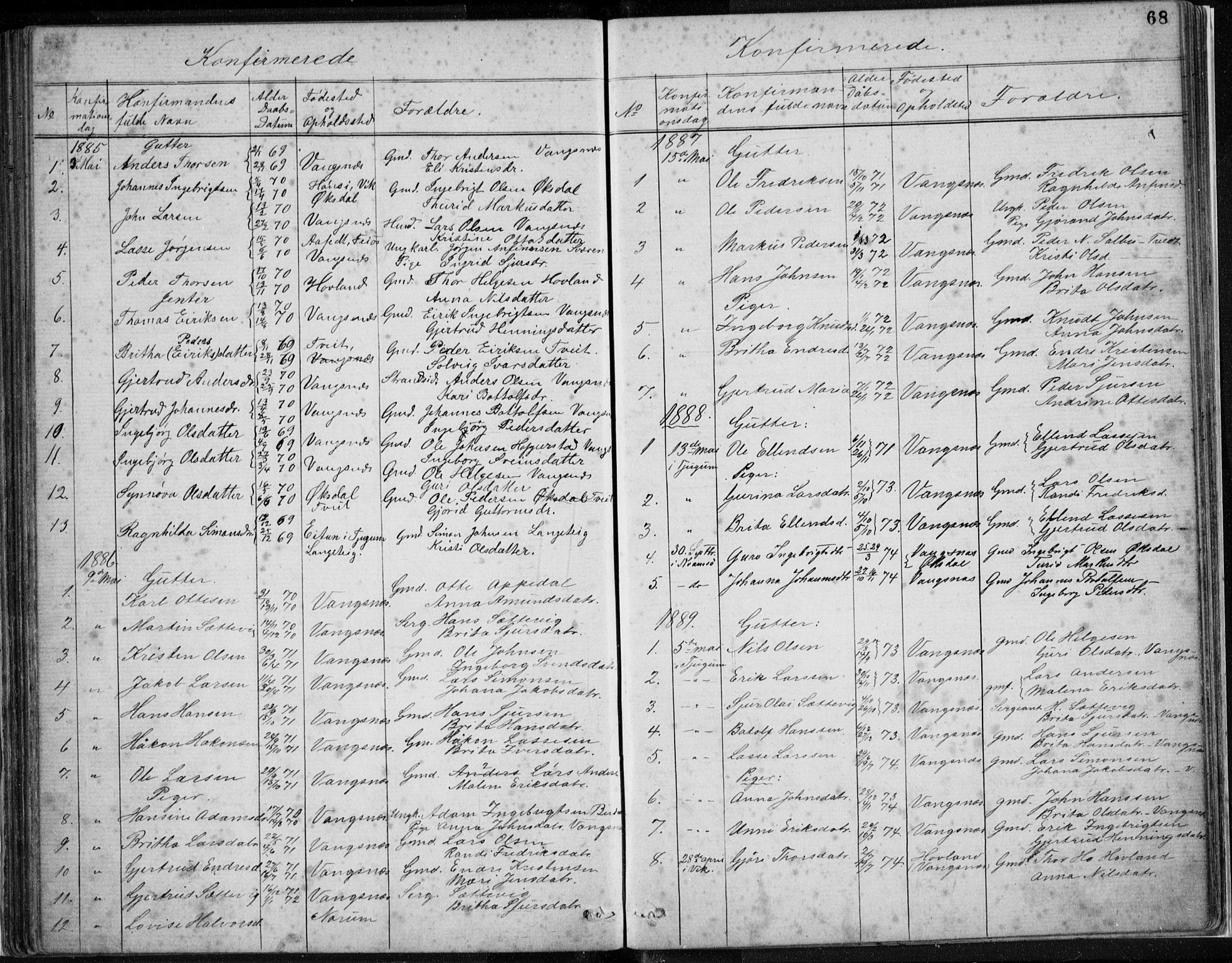 Vik sokneprestembete, AV/SAB-A-81501/H/Hab/Habc/L0002: Parish register (copy) no. C 2, 1880-1934, p. 68