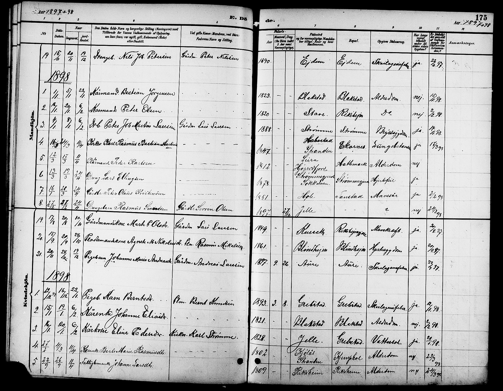 Ministerialprotokoller, klokkerbøker og fødselsregistre - Møre og Romsdal, AV/SAT-A-1454/523/L0340: Parish register (copy) no. 523C03, 1892-1902, p. 175