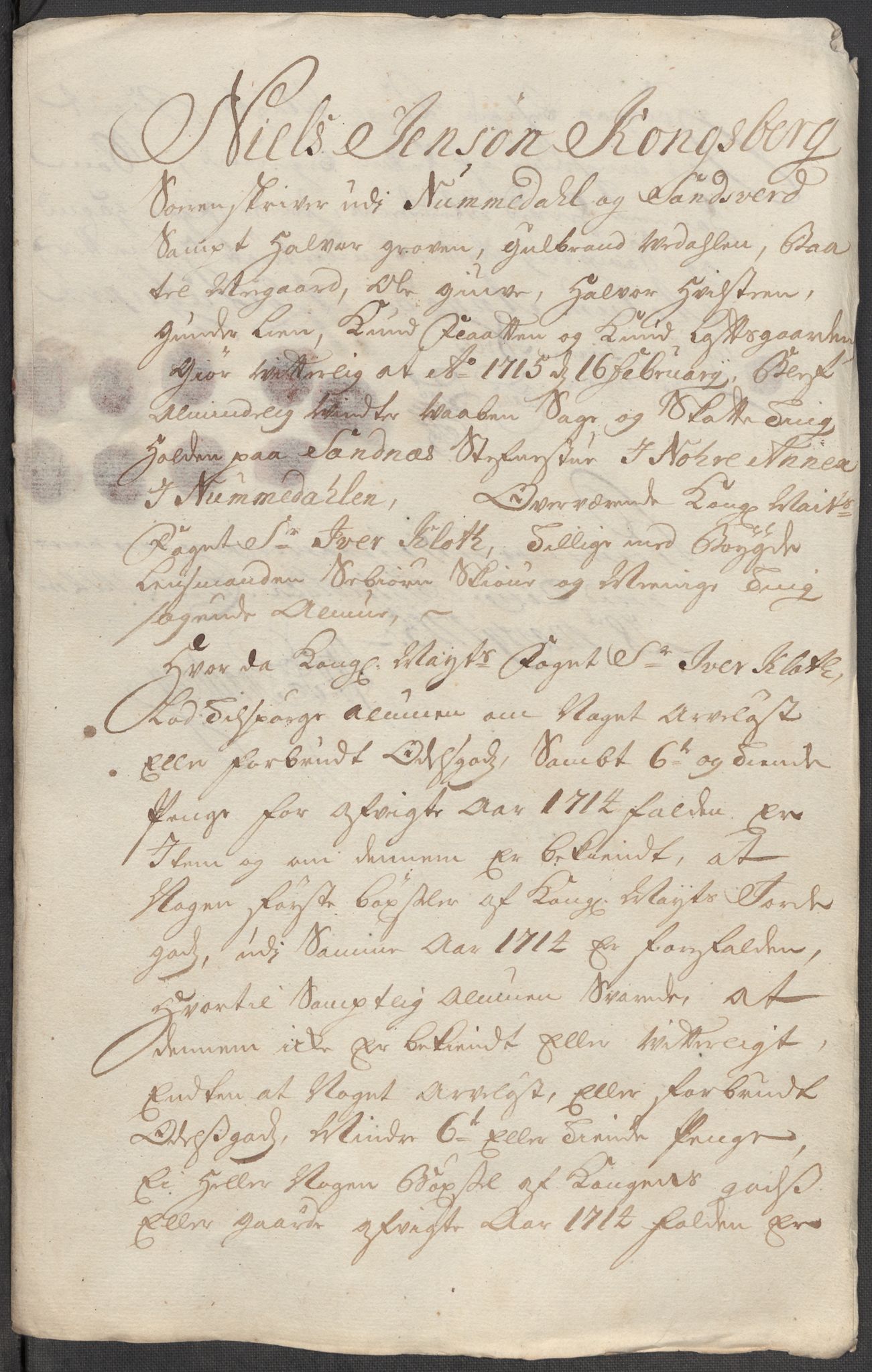 Rentekammeret inntil 1814, Reviderte regnskaper, Fogderegnskap, AV/RA-EA-4092/R24/L1589: Fogderegnskap Numedal og Sandsvær, 1714, p. 325