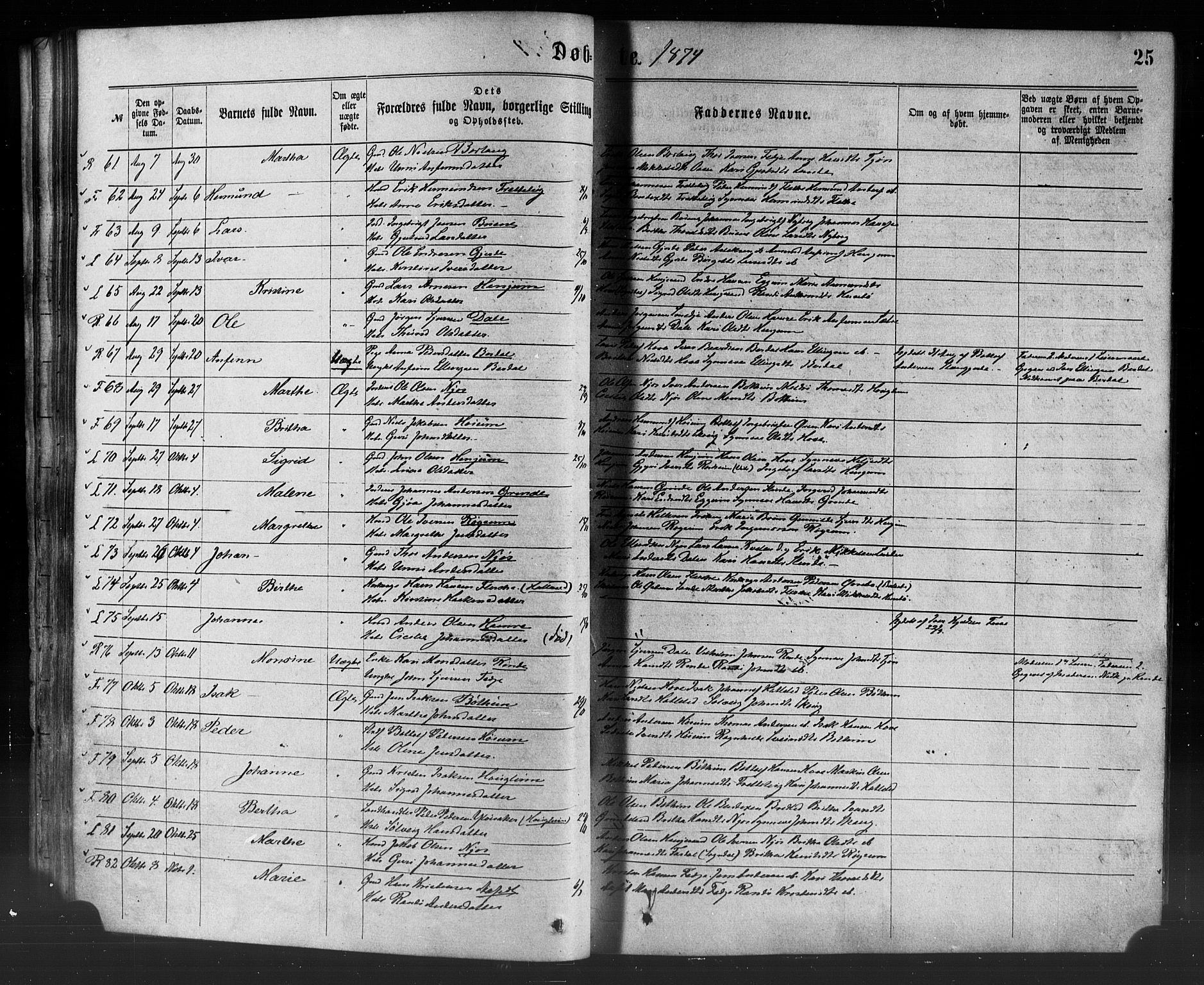 Leikanger sokneprestembete, AV/SAB-A-81001/H/Haa/Haaa/L0009: Parish register (official) no. A 9, 1869-1888, p. 25