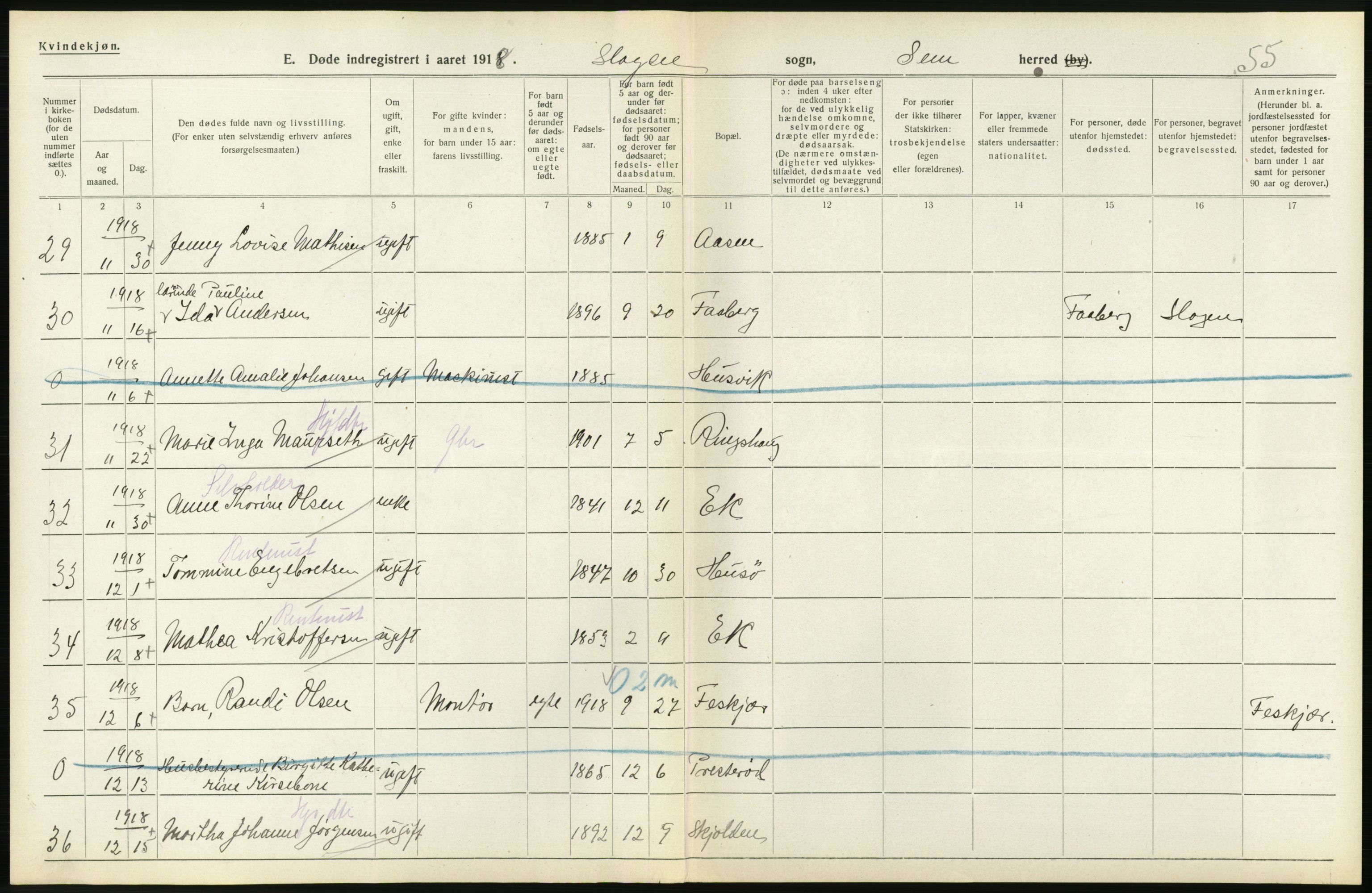 Statistisk sentralbyrå, Sosiodemografiske emner, Befolkning, AV/RA-S-2228/D/Df/Dfb/Dfbh/L0023: Vestfold fylke: Døde. Bygder og byer., 1918, p. 278