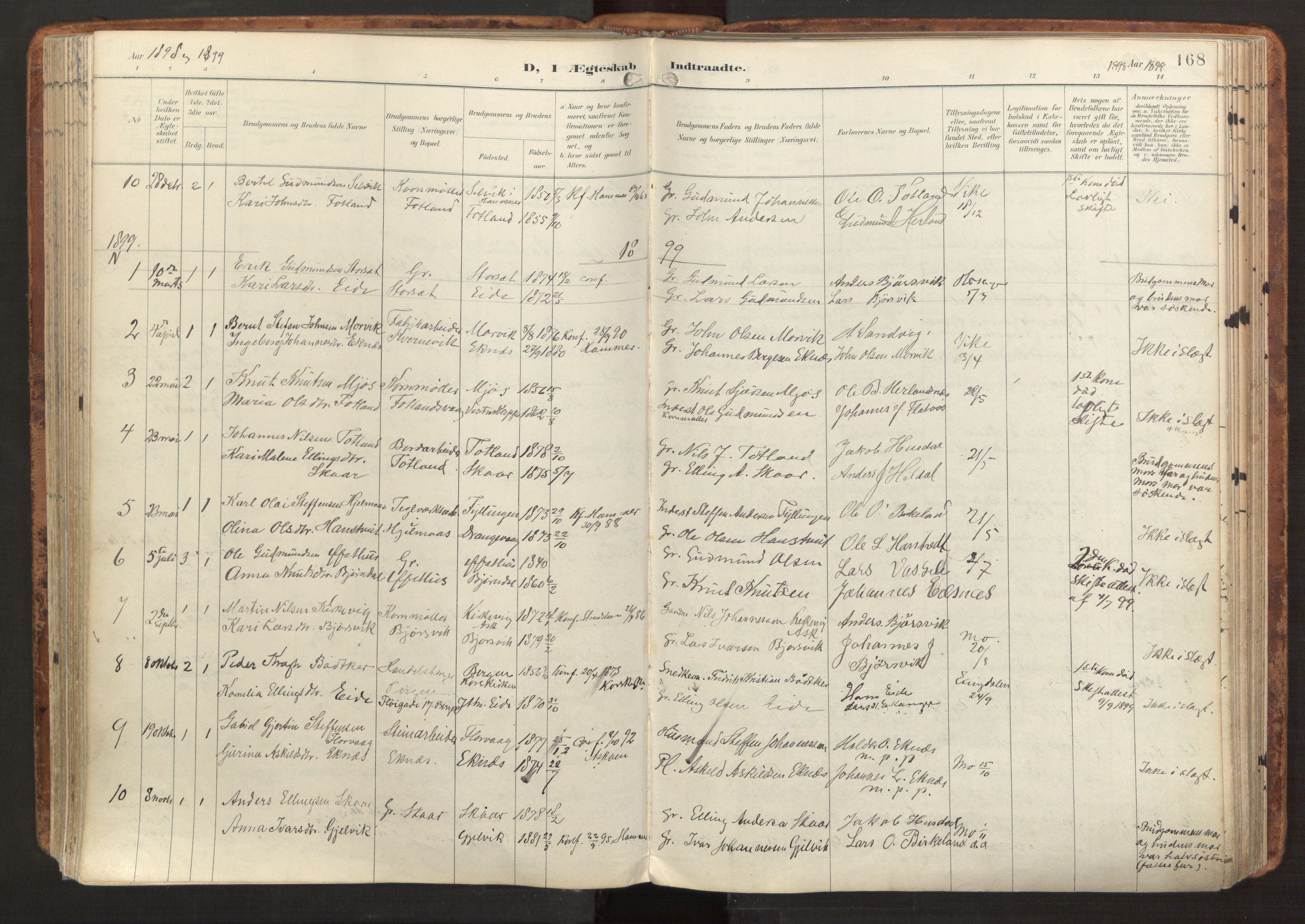 Hosanger sokneprestembete, SAB/A-75801/H/Haa: Parish register (official) no. B 2, 1897-1923, p. 168