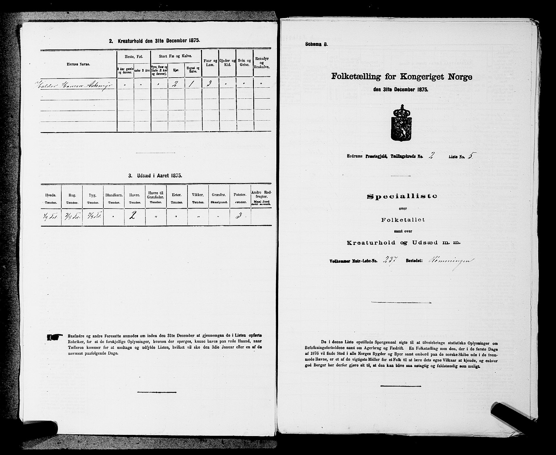 SAKO, 1875 census for 0727P Hedrum, 1875, p. 141