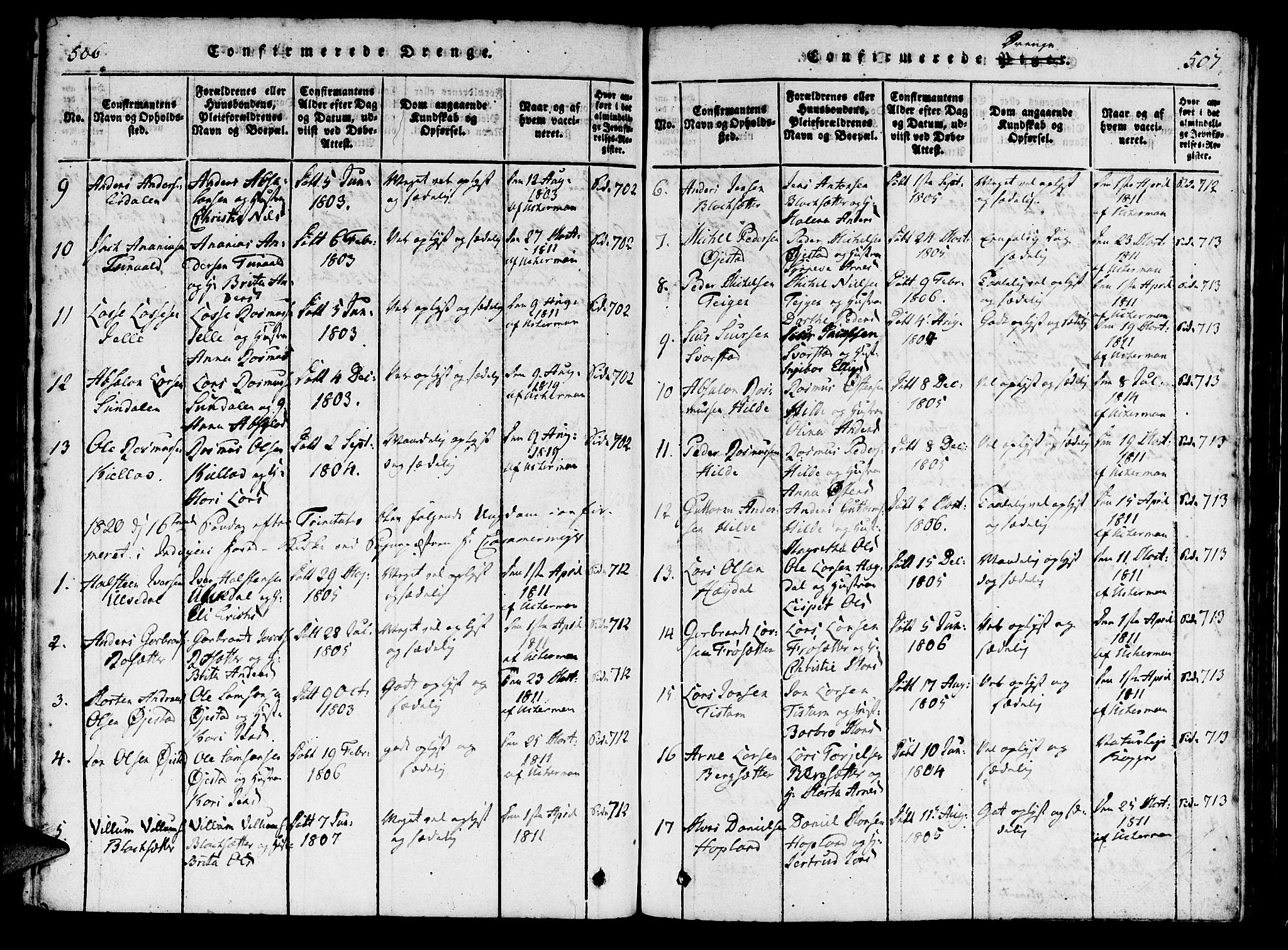 Innvik sokneprestembete, AV/SAB-A-80501: Parish register (official) no. A 2, 1816-1821, p. 506-507