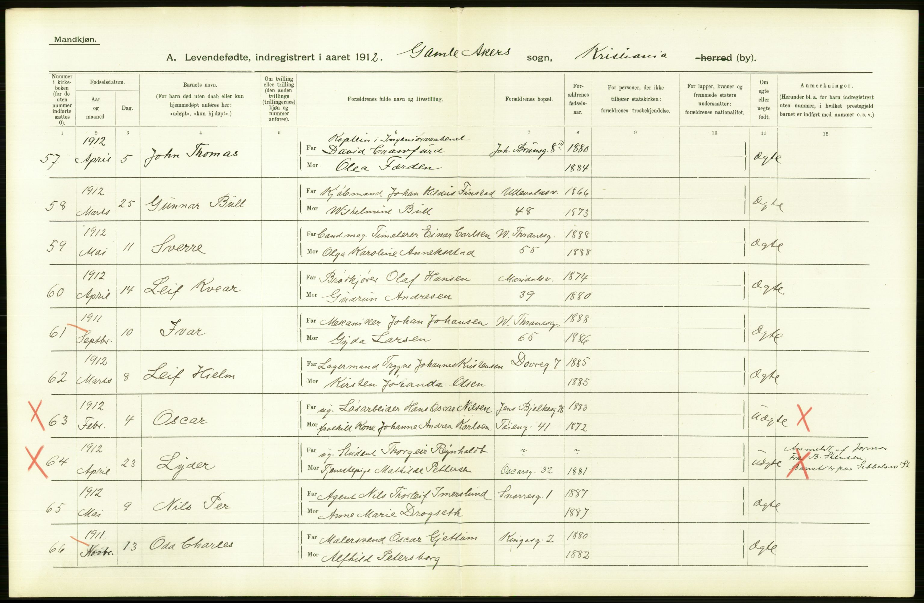 Statistisk sentralbyrå, Sosiodemografiske emner, Befolkning, RA/S-2228/D/Df/Dfb/Dfbb/L0007: Kristiania:  Levendefødte menn og kvinner., 1912, p. 516