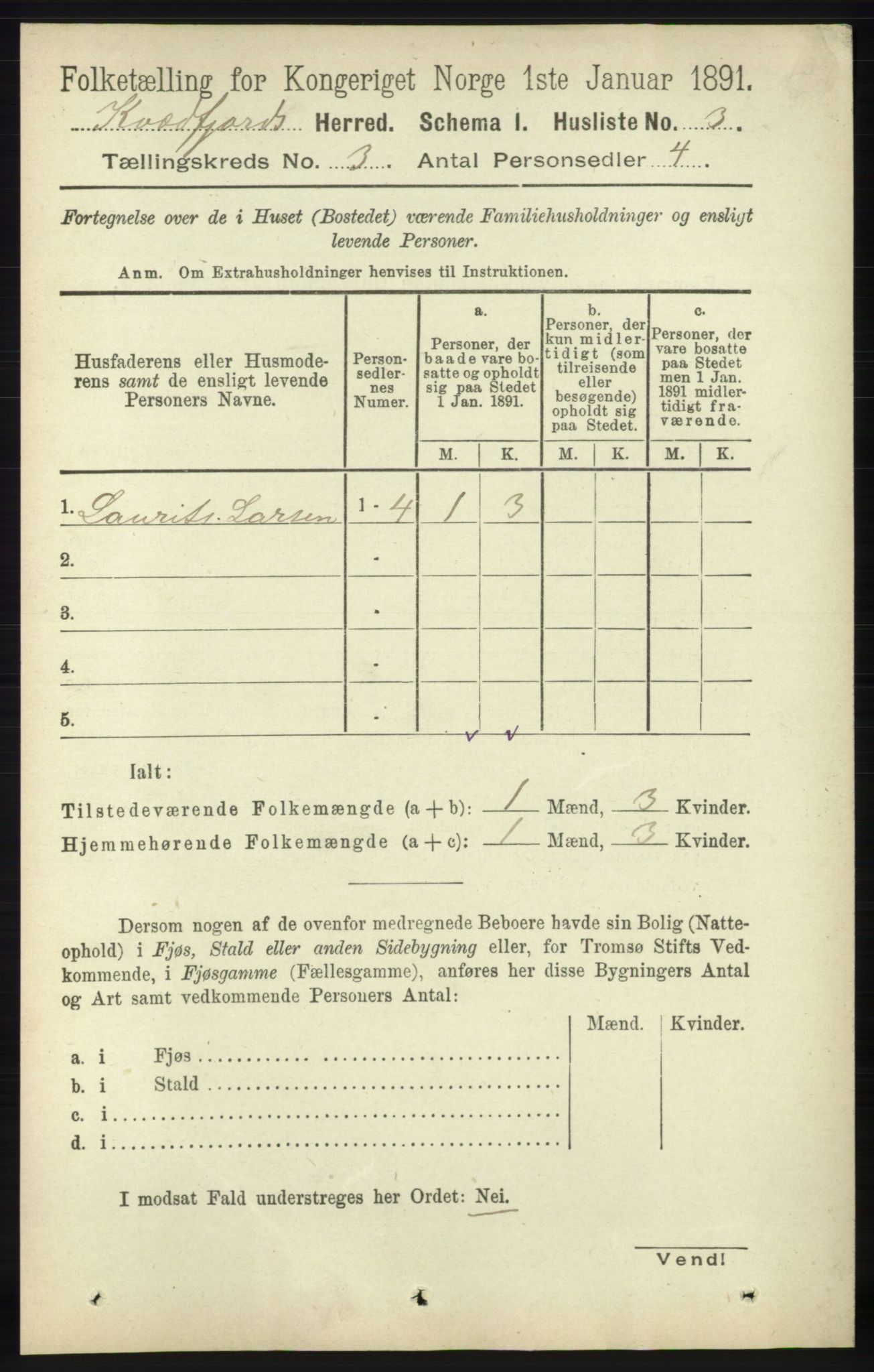 RA, 1891 census for 1911 Kvæfjord, 1891, p. 1223