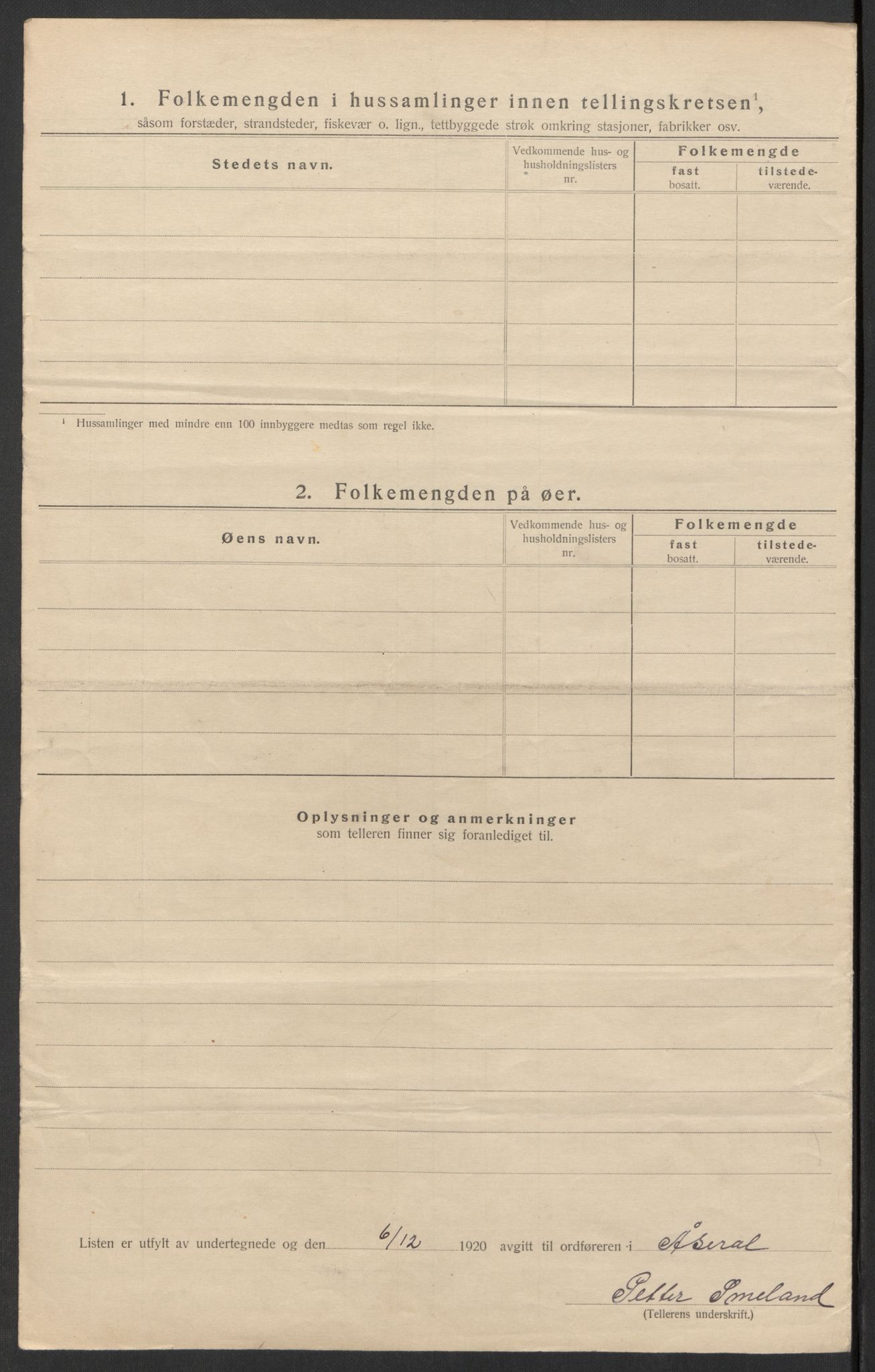 SAK, 1920 census for Åseral, 1920, p. 31