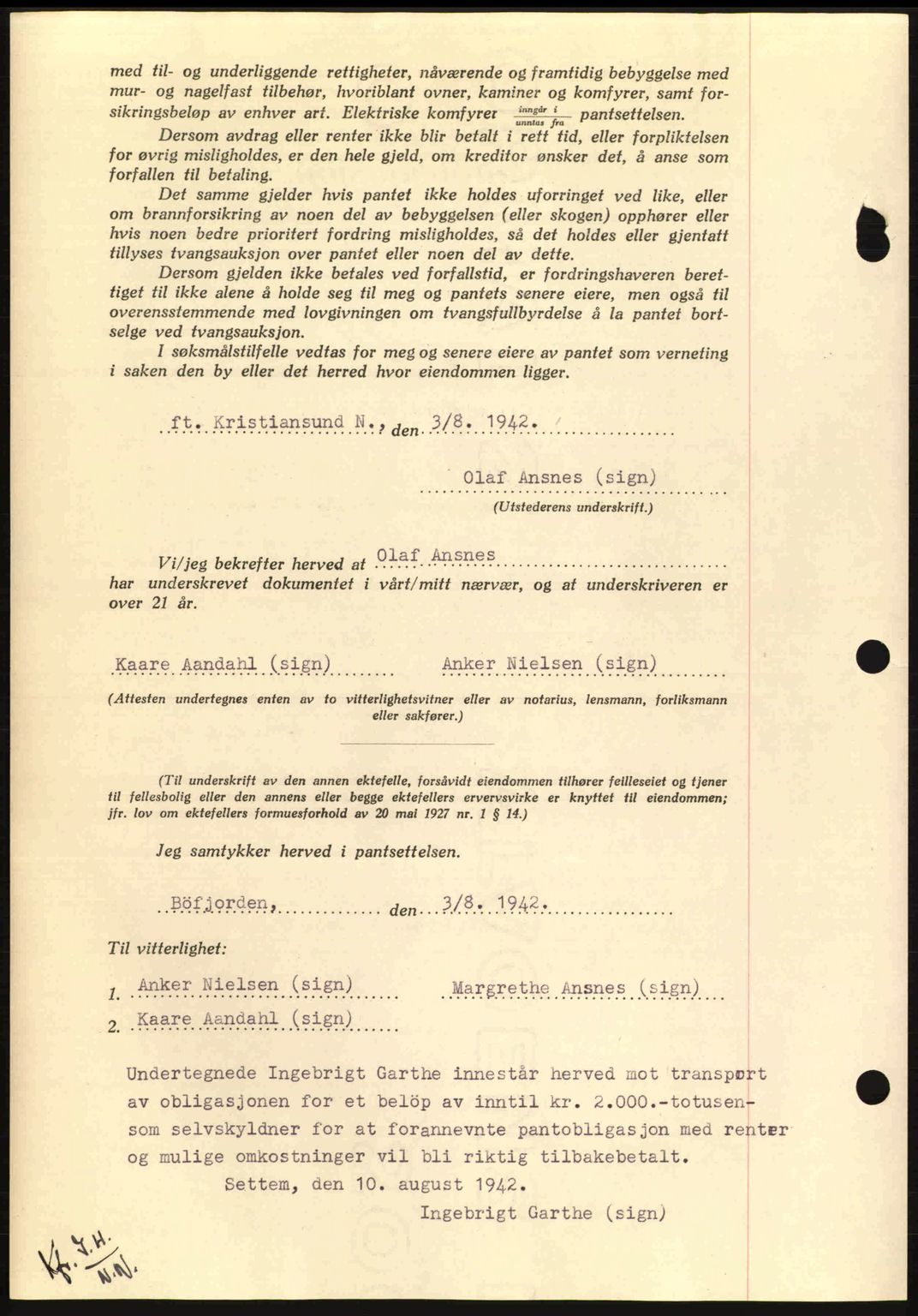 Nordmøre sorenskriveri, AV/SAT-A-4132/1/2/2Ca: Mortgage book no. B90, 1942-1943, Diary no: : 2982/1942