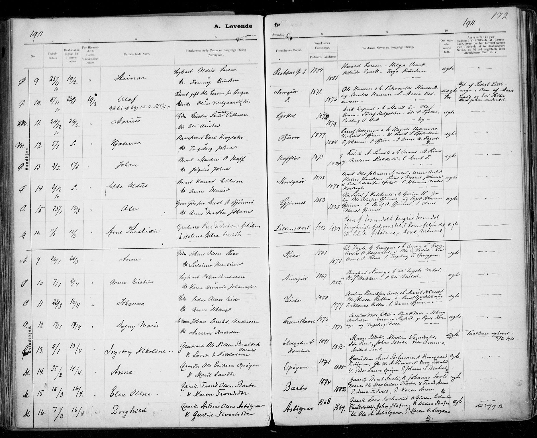 Ministerialprotokoller, klokkerbøker og fødselsregistre - Sør-Trøndelag, SAT/A-1456/668/L0811: Parish register (official) no. 668A11, 1894-1913, p. 172