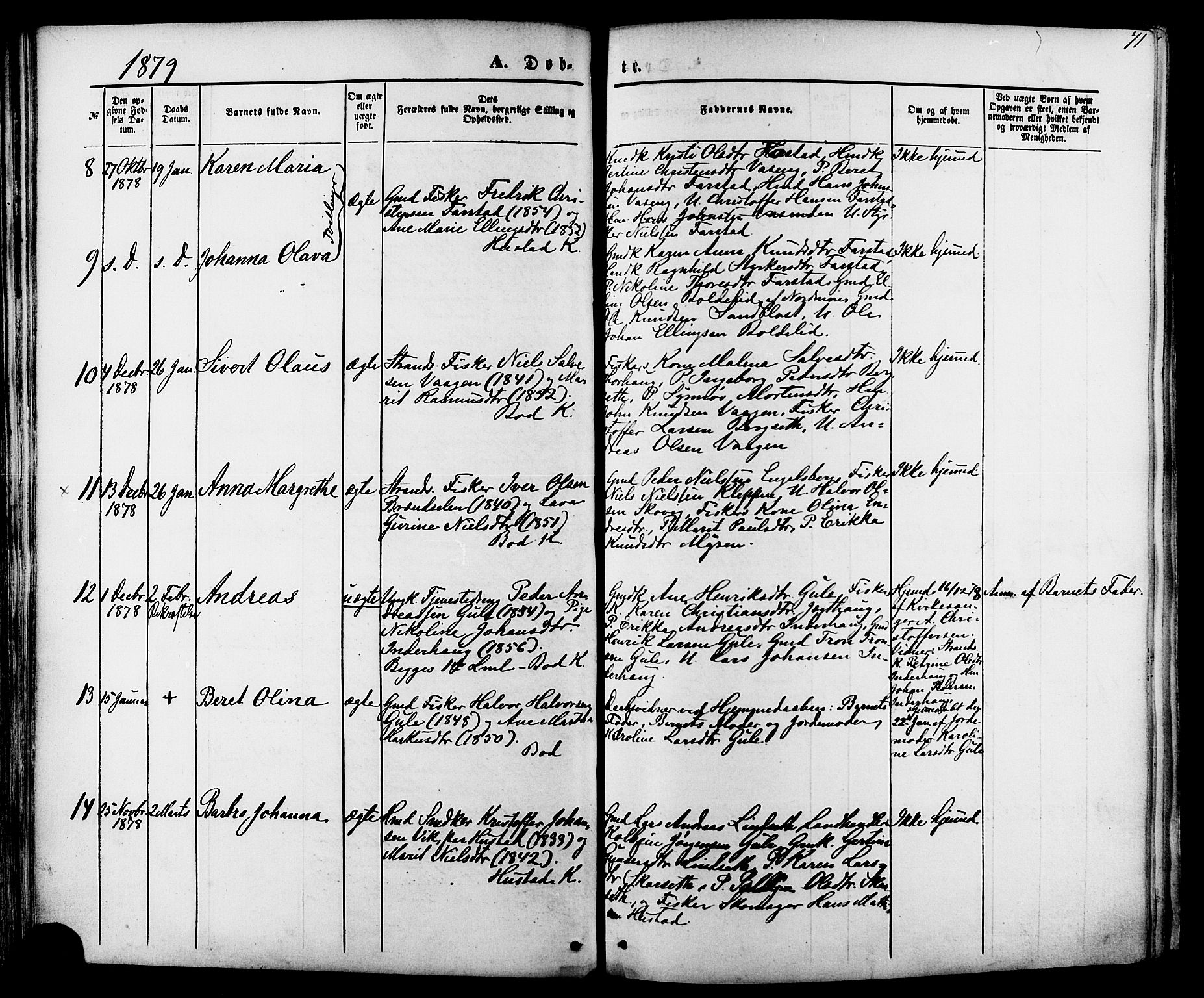 Ministerialprotokoller, klokkerbøker og fødselsregistre - Møre og Romsdal, AV/SAT-A-1454/566/L0768: Parish register (official) no. 566A07, 1869-1881, p. 71