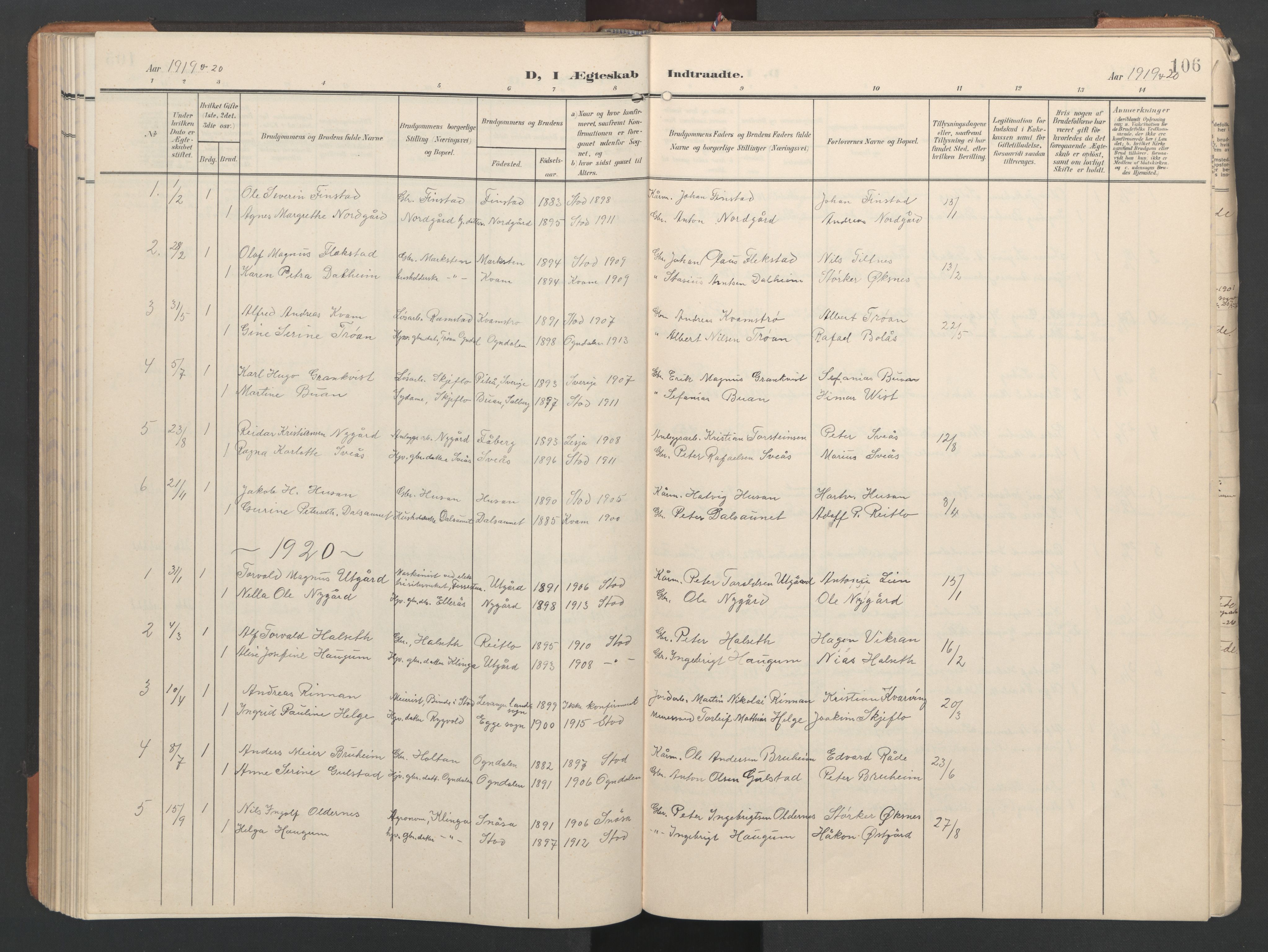 Ministerialprotokoller, klokkerbøker og fødselsregistre - Nord-Trøndelag, SAT/A-1458/746/L0455: Parish register (copy) no. 746C01, 1908-1933, p. 106