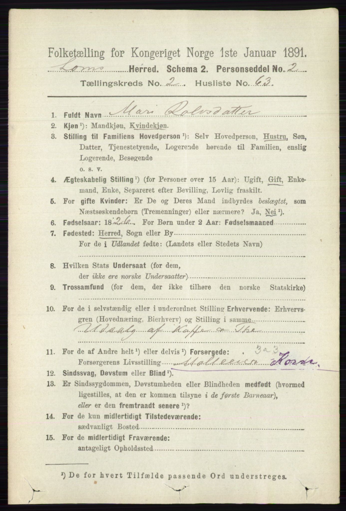 RA, 1891 census for 0514 Lom, 1891, p. 1218