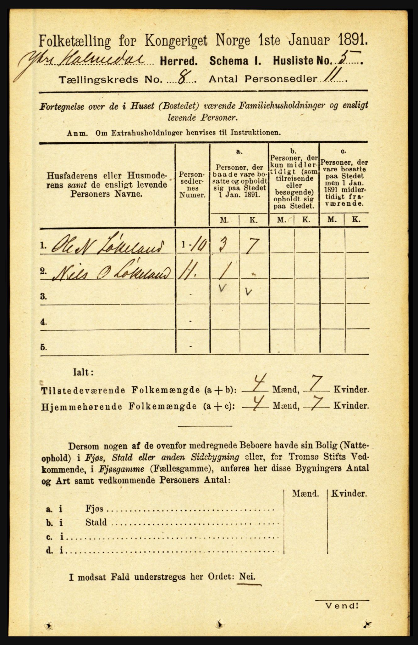 RA, 1891 census for 1429 Ytre Holmedal, 1891, p. 1724