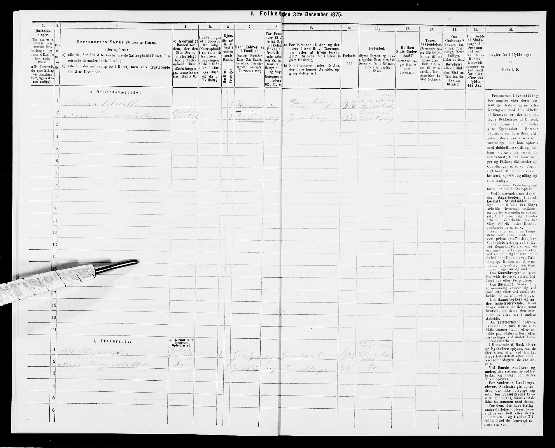 SAK, 1875 census for 1020P Holum, 1875, p. 1331