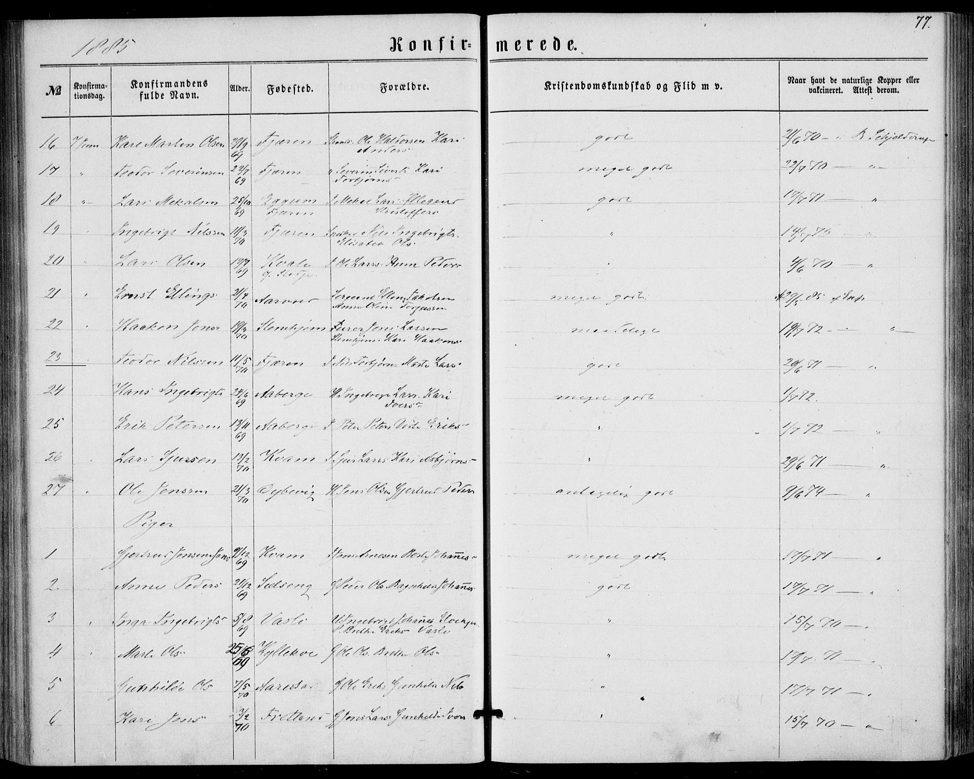 Sogndal sokneprestembete, AV/SAB-A-81301/H/Haa/Haaa/L0015: Parish register (official) no. A 15, 1871-1904, p. 77