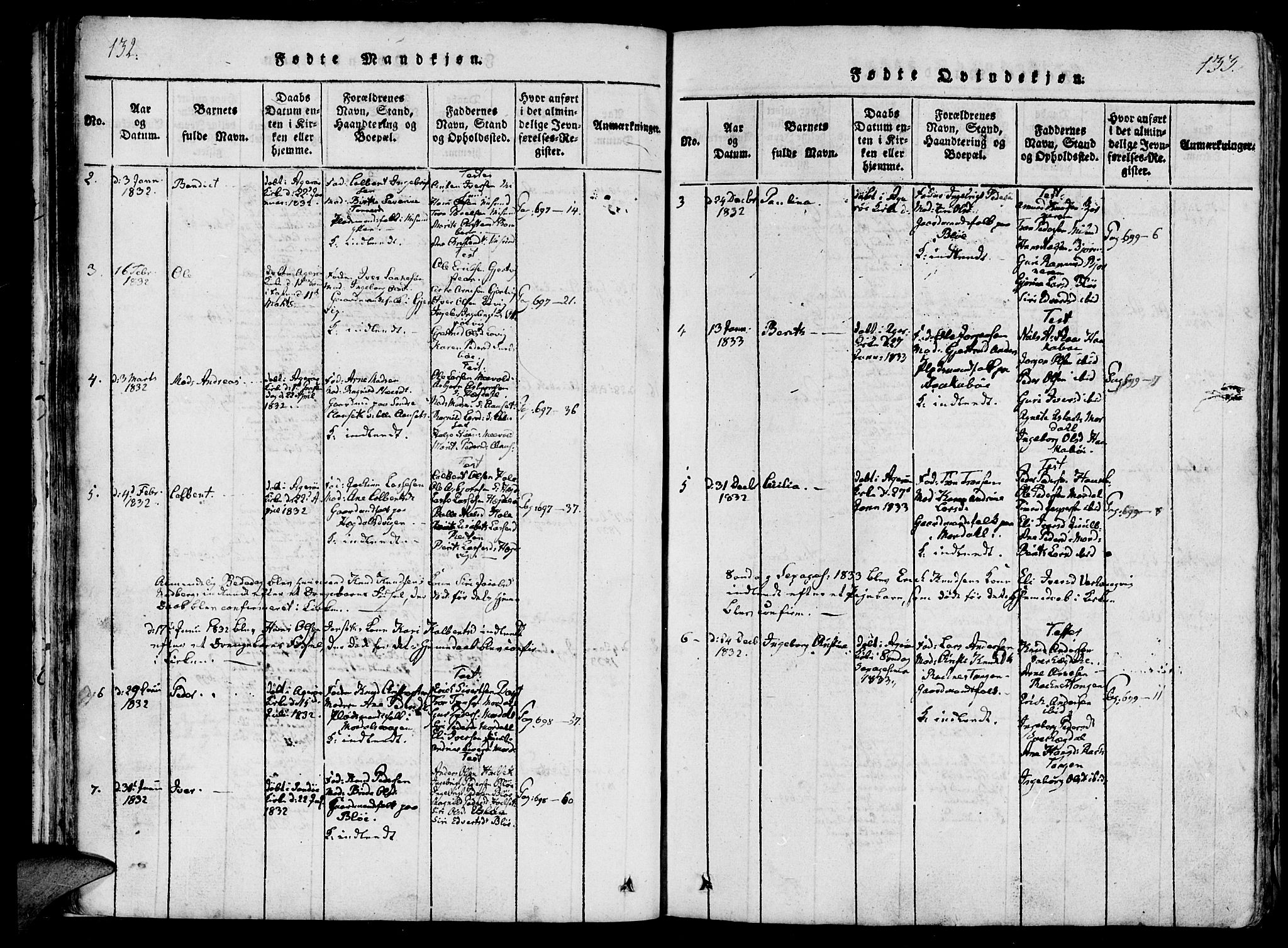 Ministerialprotokoller, klokkerbøker og fødselsregistre - Møre og Romsdal, SAT/A-1454/560/L0718: Parish register (official) no. 560A02, 1817-1844, p. 132-133