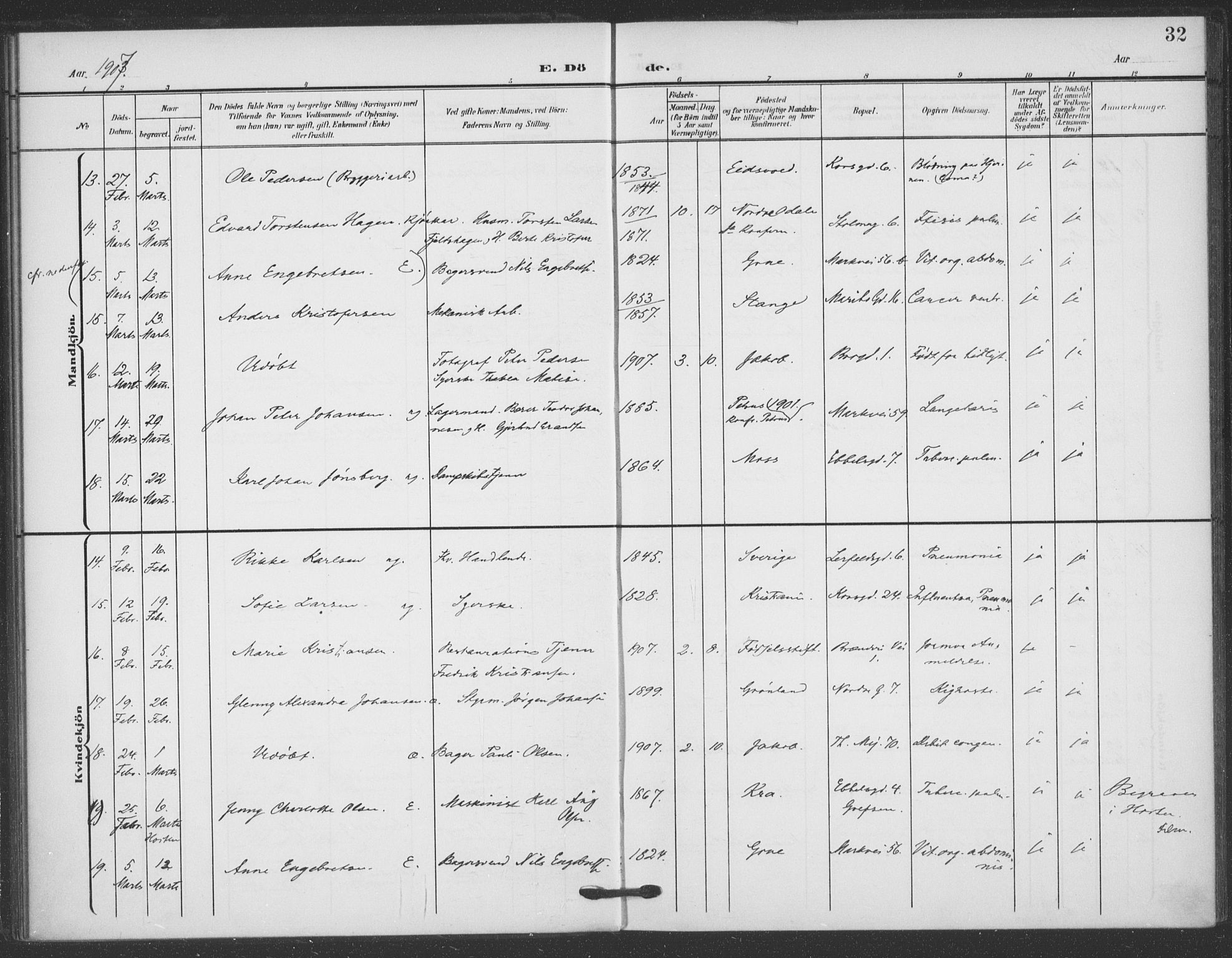 Jakob prestekontor Kirkebøker, AV/SAO-A-10850/F/Fa/L0011: Parish register (official) no. 11, 1906-1920, p. 32