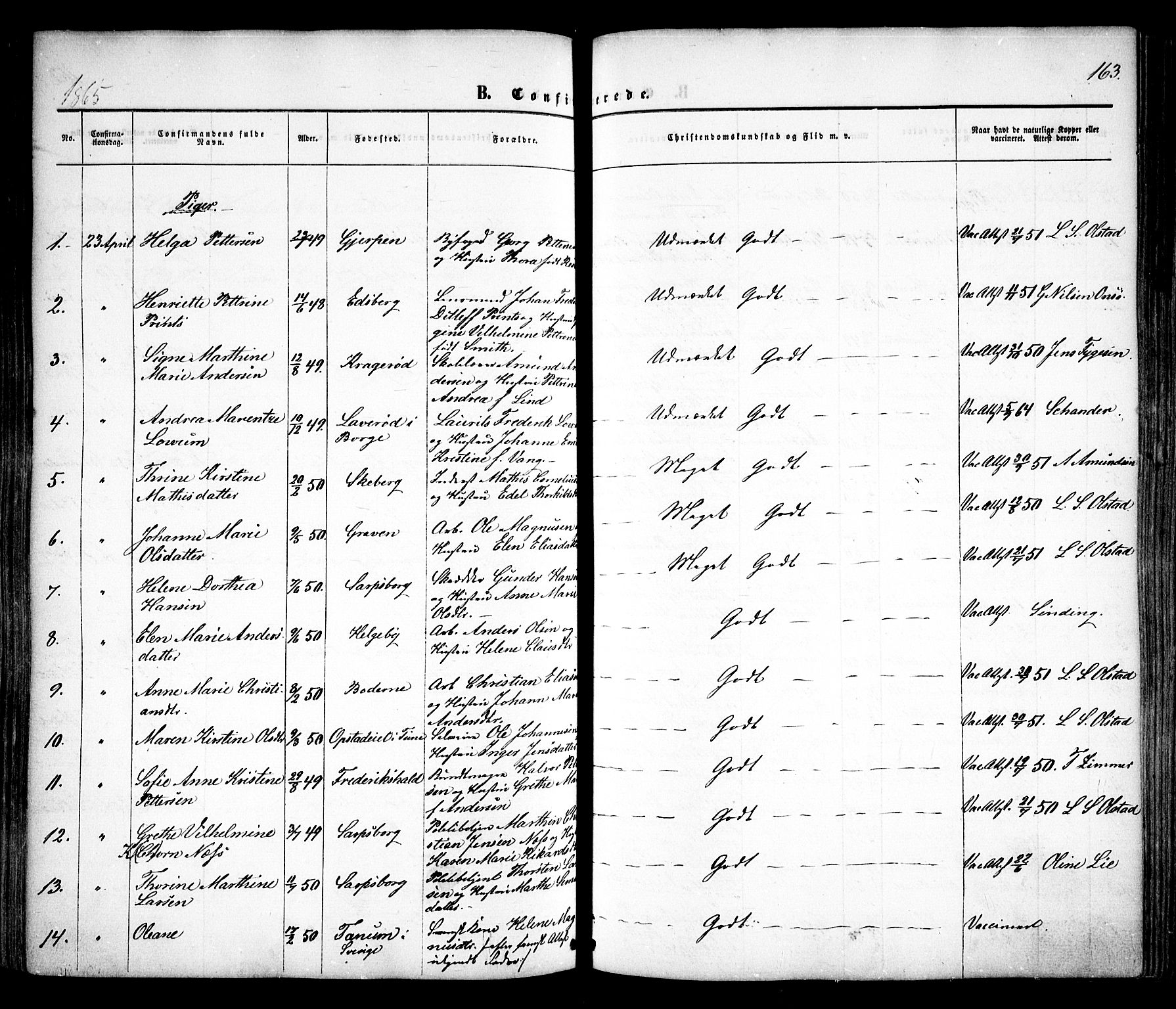 Sarpsborg prestekontor Kirkebøker, AV/SAO-A-2006/F/Fa/L0001: Parish register (official) no. 1, 1859-1868, p. 163