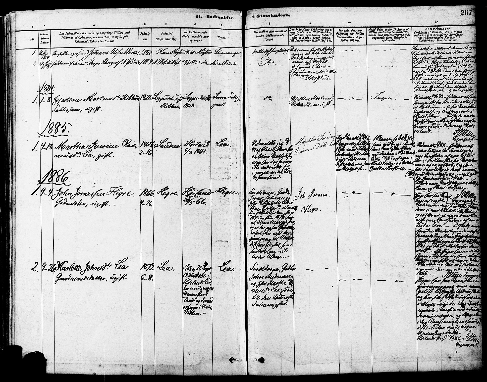Høyland sokneprestkontor, SAST/A-101799/001/30BA/L0011: Parish register (official) no. A 10, 1878-1888, p. 267