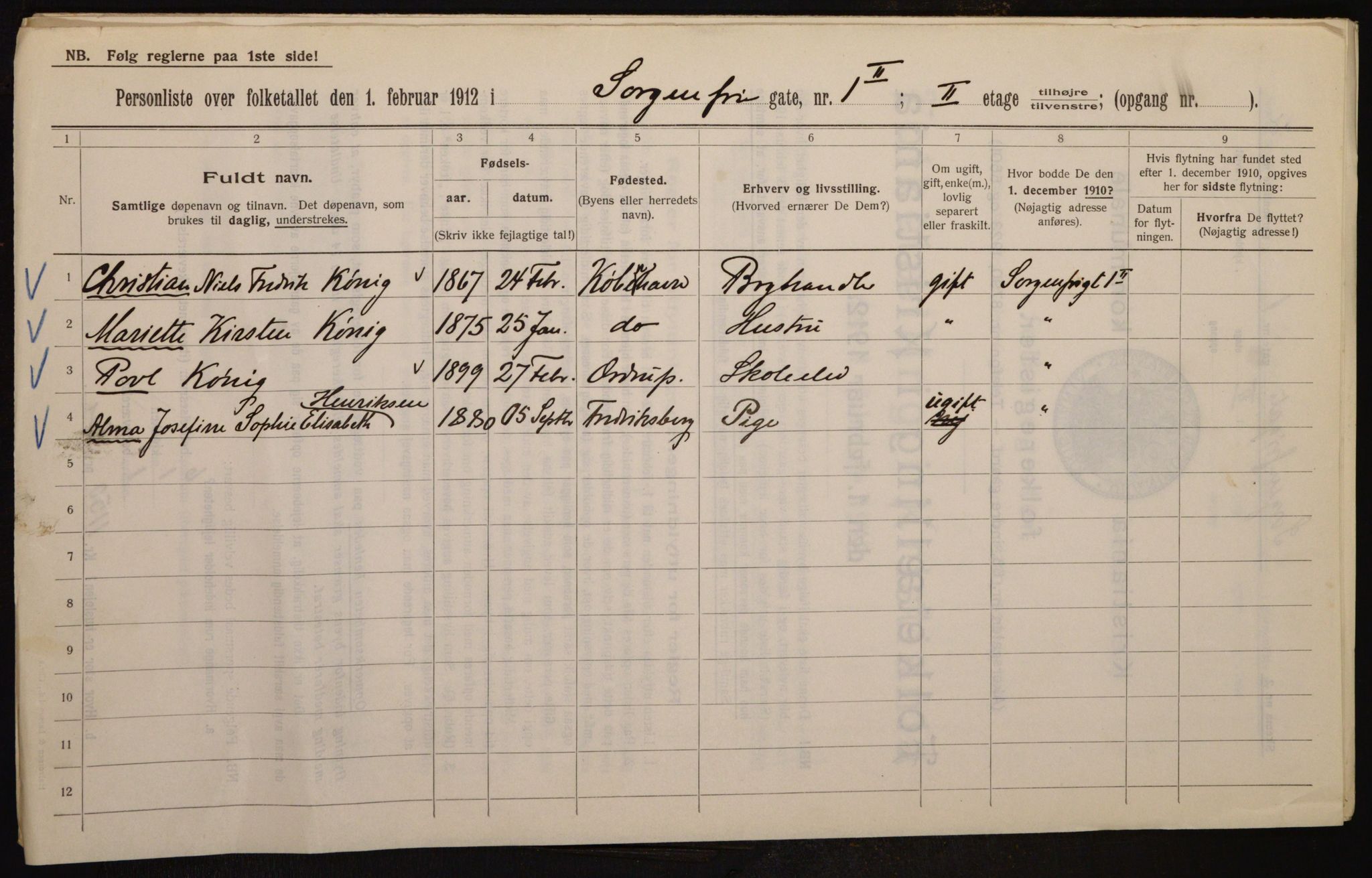 OBA, Municipal Census 1912 for Kristiania, 1912, p. 100081