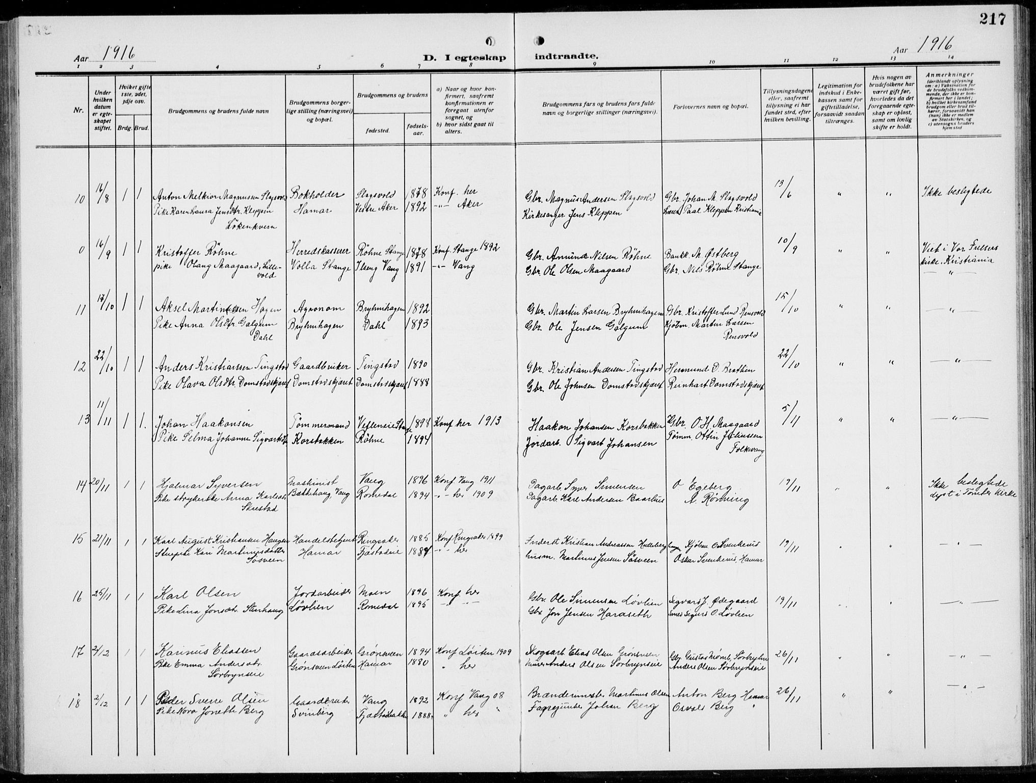 Romedal prestekontor, AV/SAH-PREST-004/L/L0014: Parish register (copy) no. 14, 1915-1939, p. 217