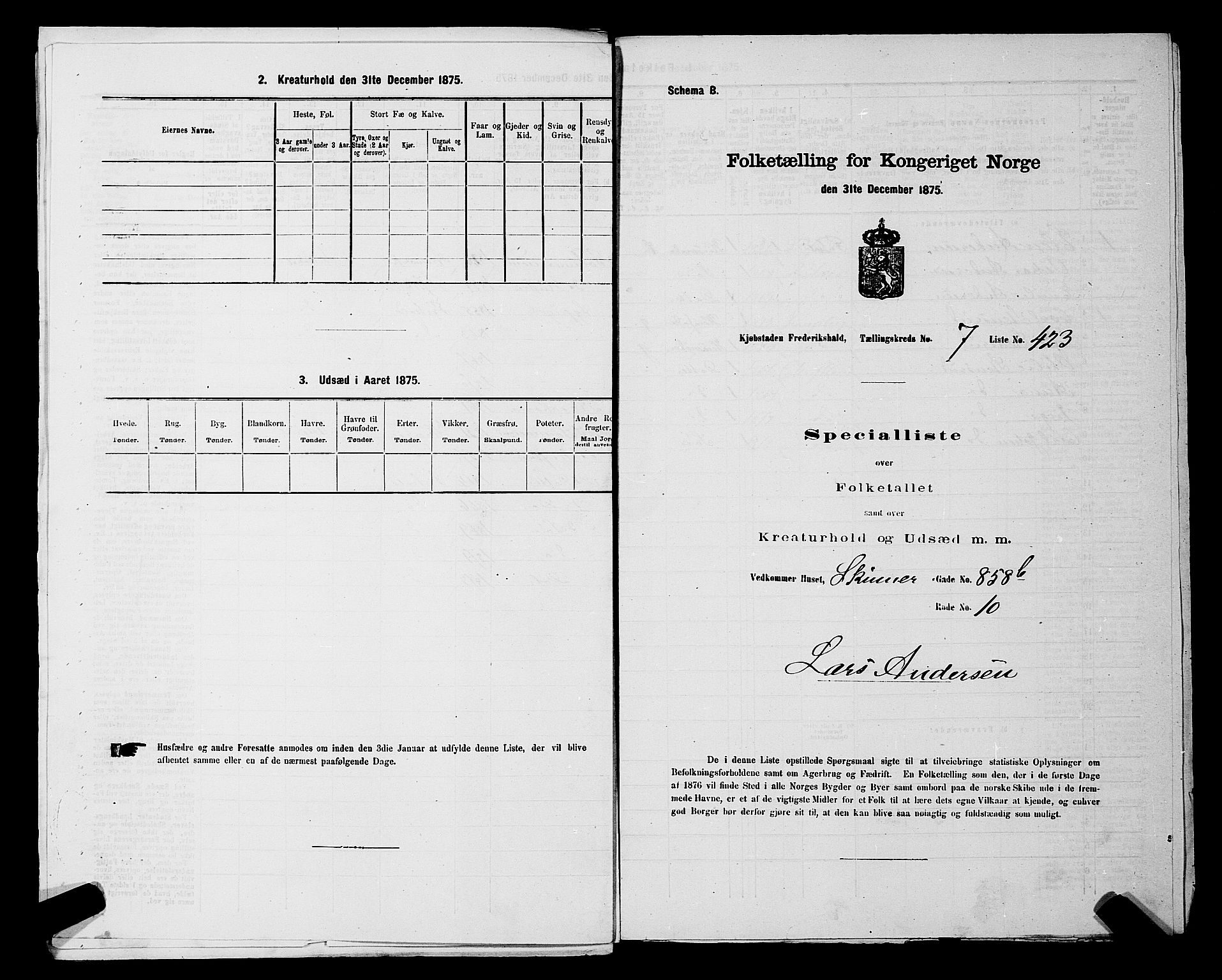 RA, 1875 census for 0101P Fredrikshald, 1875, p. 1118