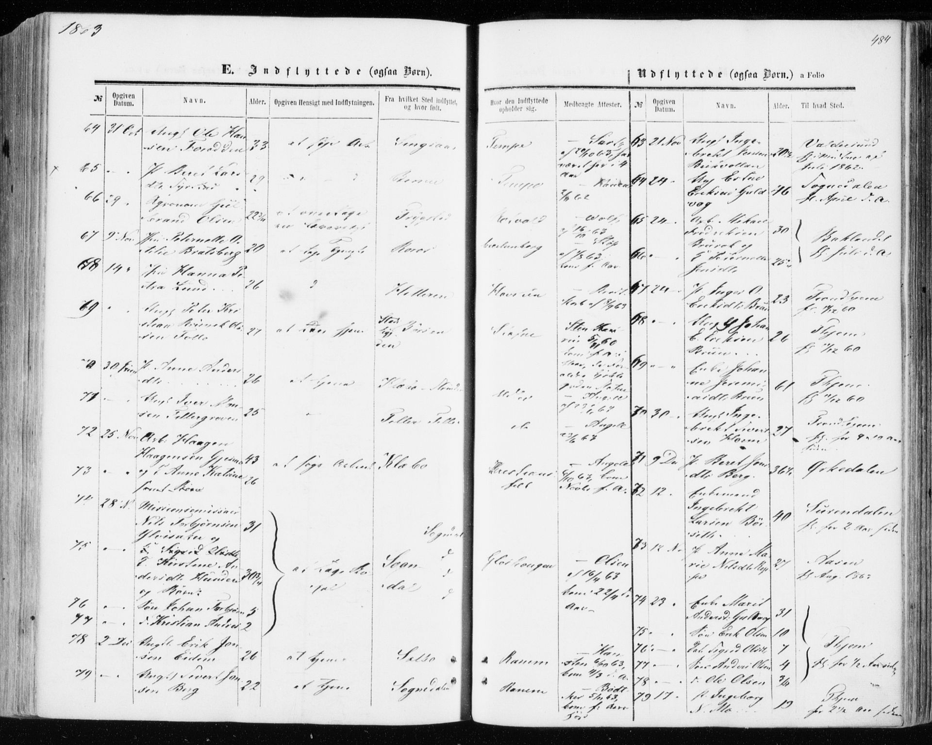 Ministerialprotokoller, klokkerbøker og fødselsregistre - Sør-Trøndelag, SAT/A-1456/606/L0292: Parish register (official) no. 606A07, 1856-1865, p. 484