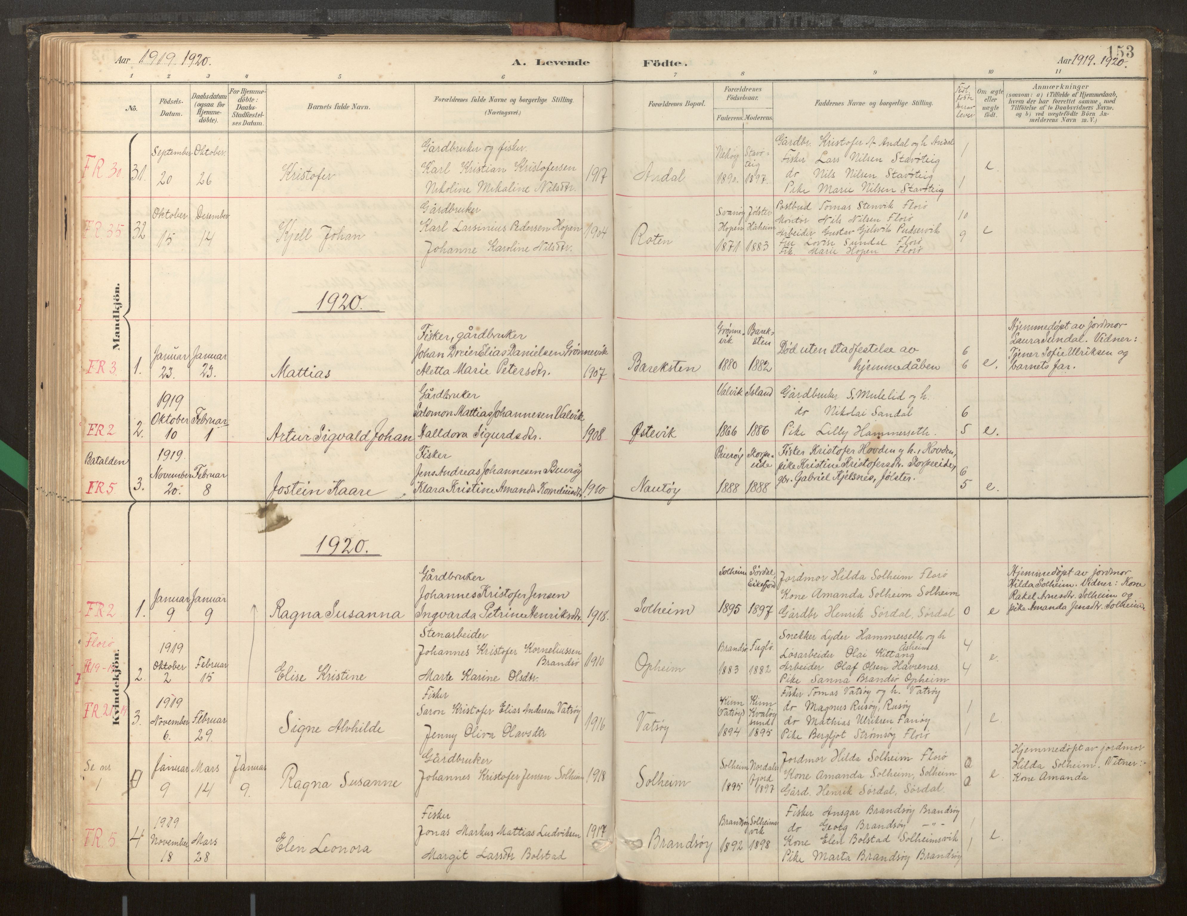 Kinn sokneprestembete, AV/SAB-A-80801/H/Haa/Haab/L0001: Parish register (official) no. B 1, 1886-1921, p. 153