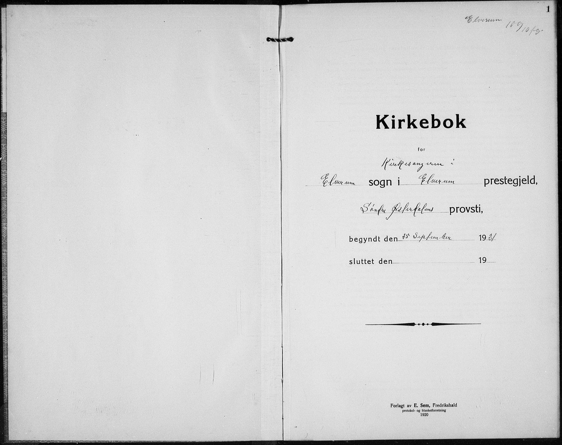 Elverum prestekontor, AV/SAH-PREST-044/H/Ha/Hab/L0032: Parish register (copy) no. 32, 1922-1936, p. 1